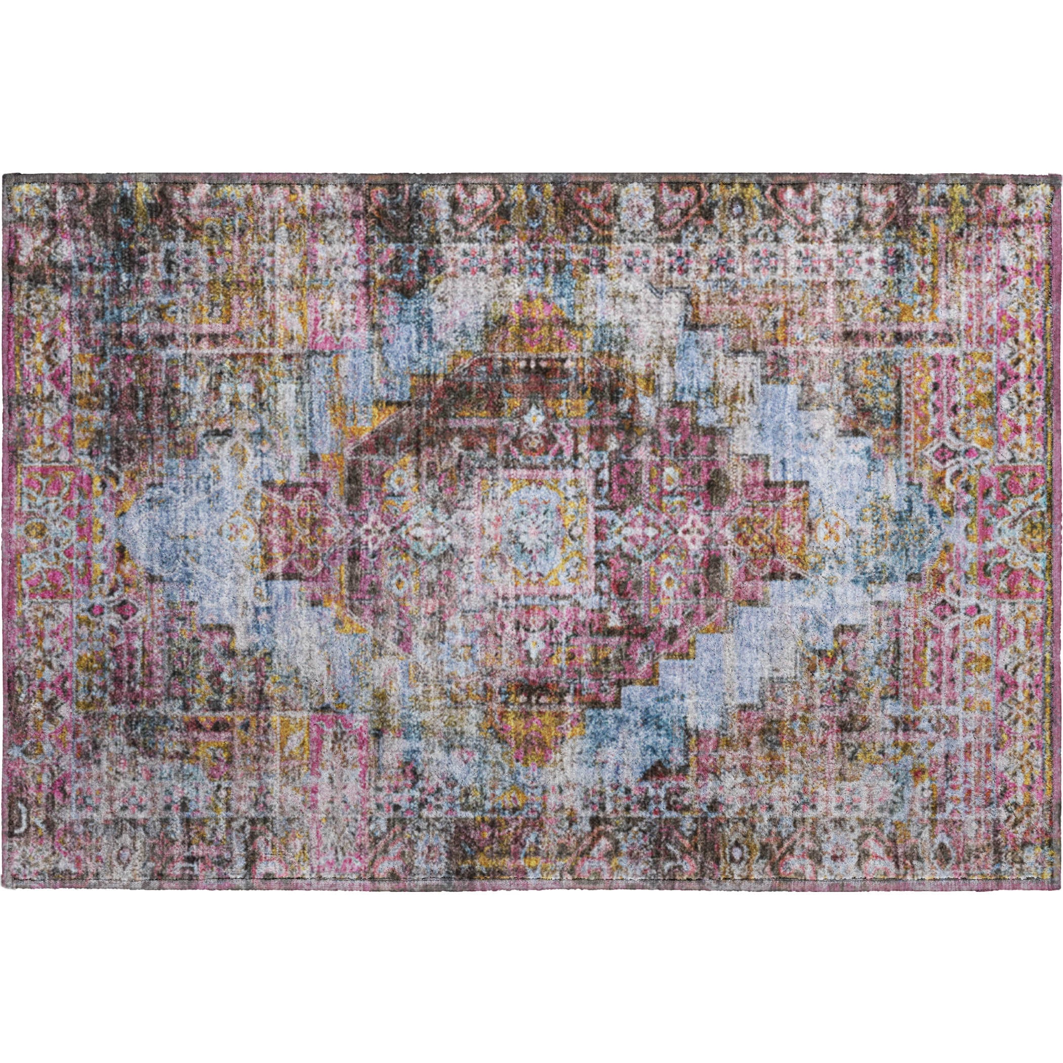 Hoi An Machine Washable Traditional Pink Rug 1'8" x 2'6" #shape_Rectangle