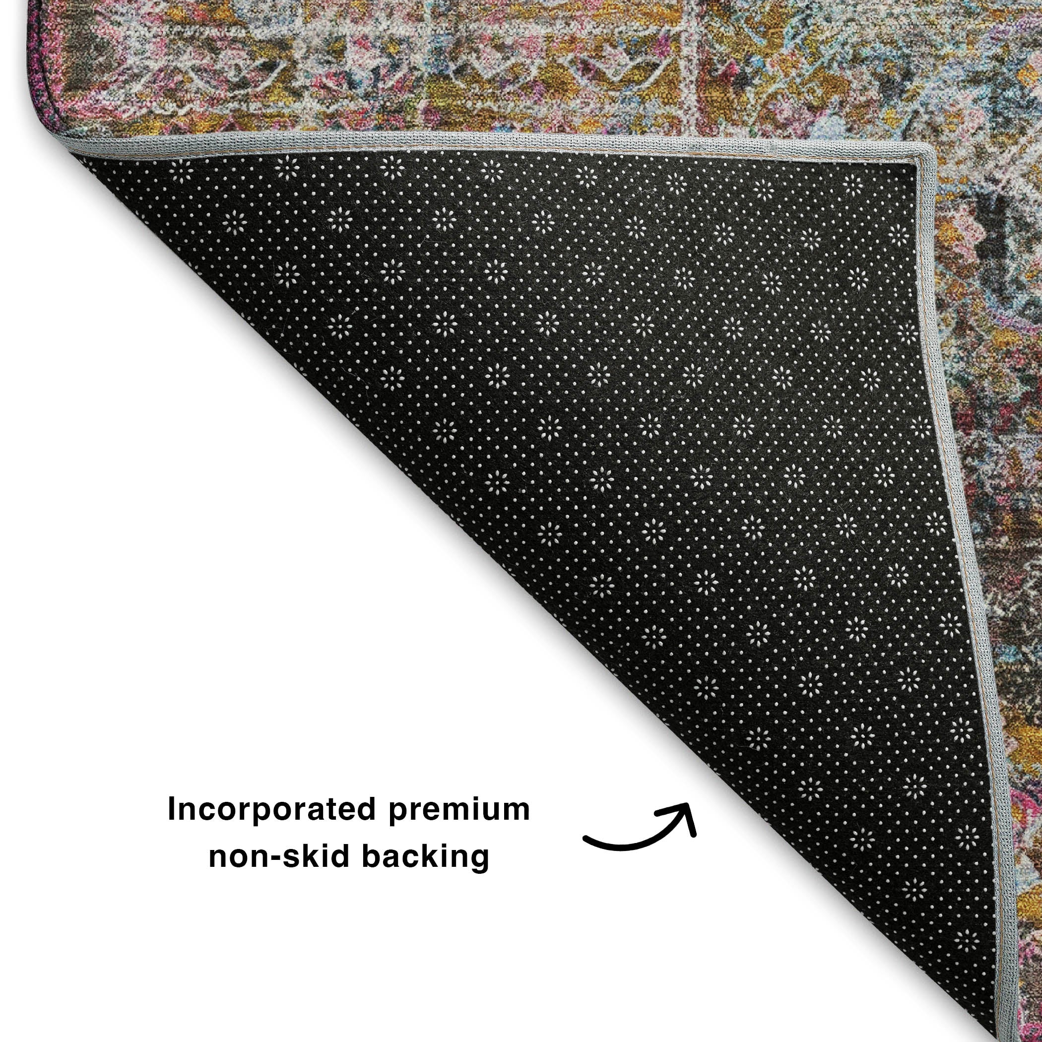 Hoi An Machine Washable Traditional Pink Rug 1'8" x 2'6" #shape_Rectangle