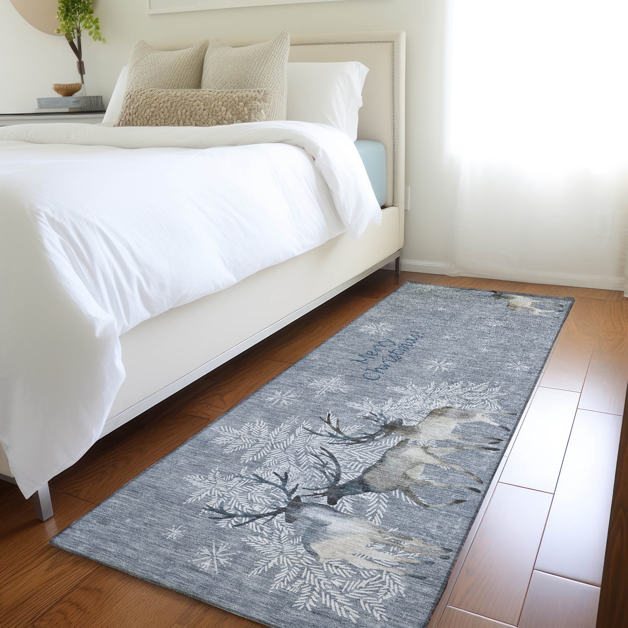 Reykjavik Machine Washable Holiday Ash Gray Rug 2'3" x 7'6" #shape_Runner