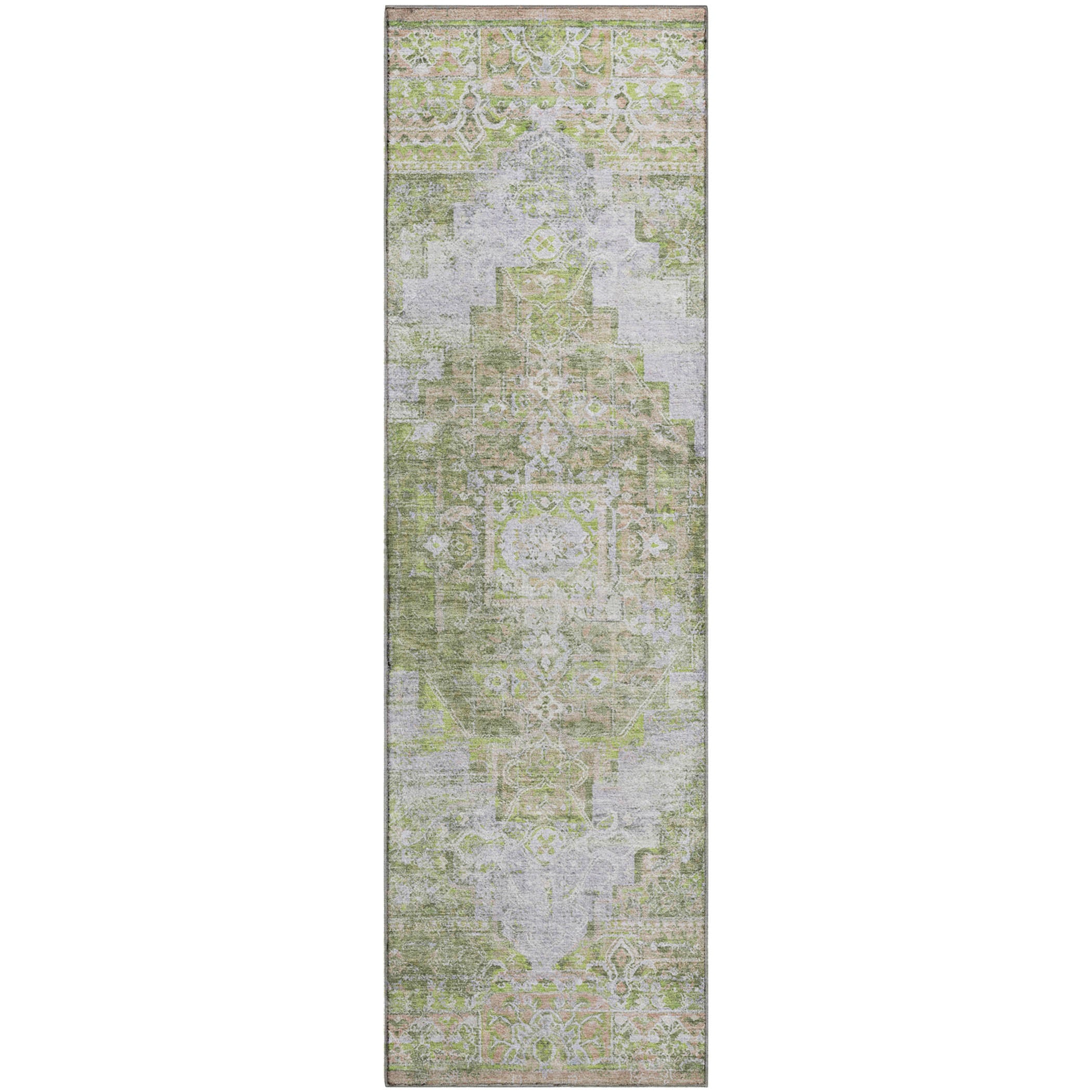Hoi An Machine Washable Traditional Aloe Green Rug 2'3" x 7'6" #shape_Runner