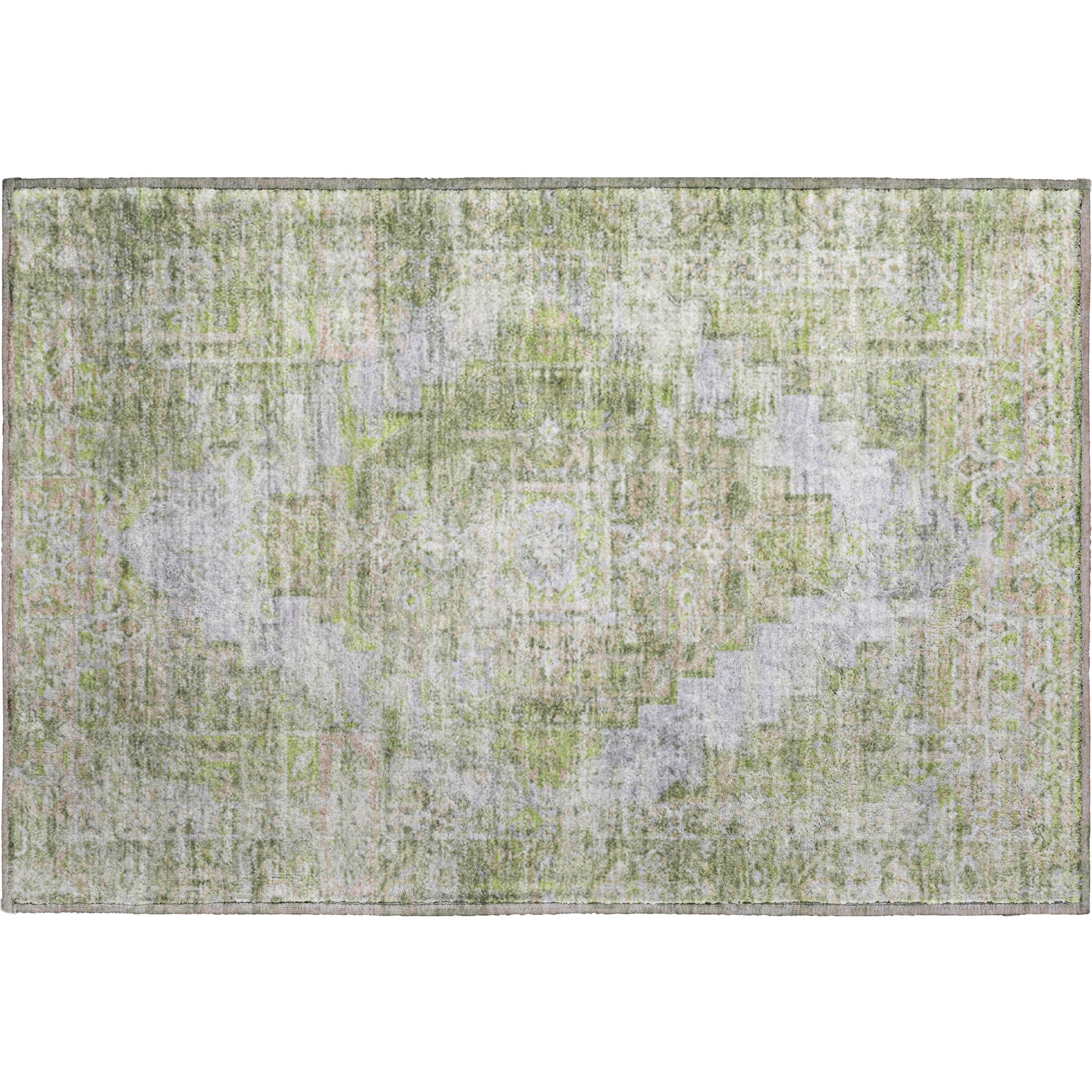 Hoi An Machine Washable Traditional Aloe Green Rug 1'8" x 2'6" #shape_Rectangle