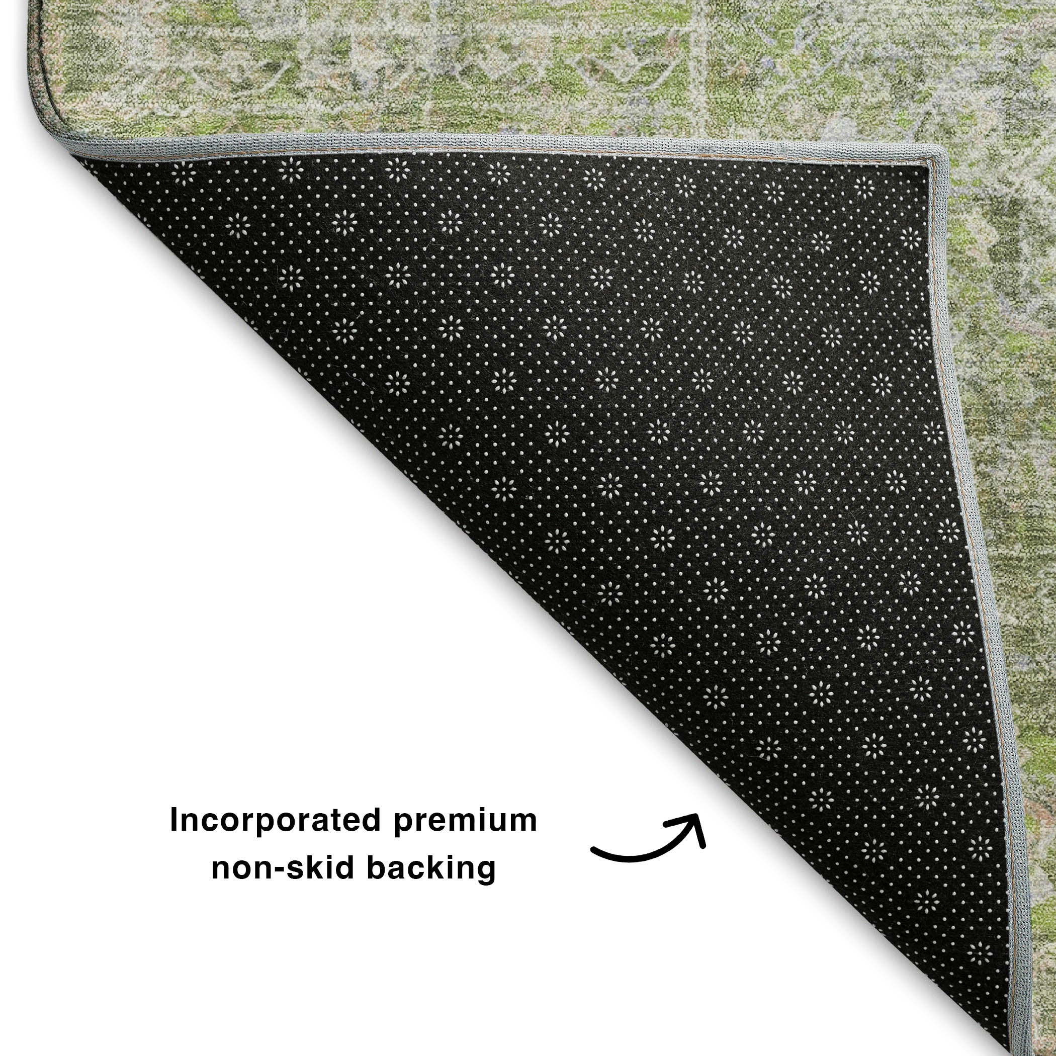 Hoi An Machine Washable Traditional Aloe Green Rug 1'8" x 2'6" #shape_Rectangle