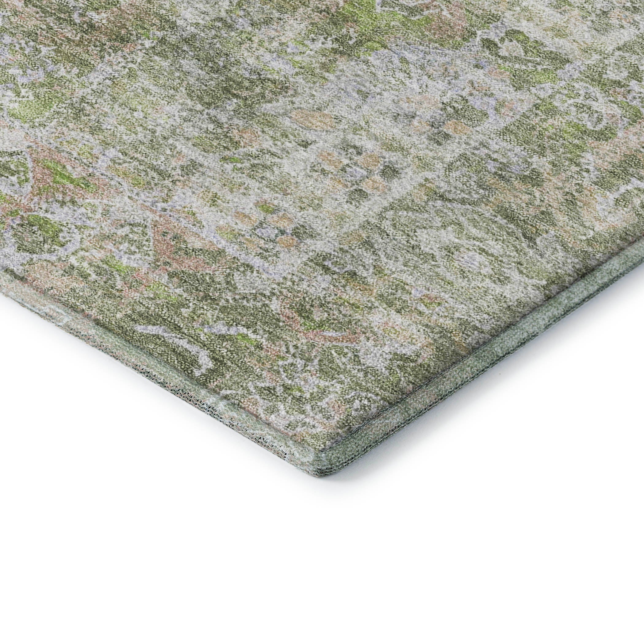 Hoi An Machine Washable Traditional Aloe Green Rug 1'8" x 2'6" #shape_Rectangle