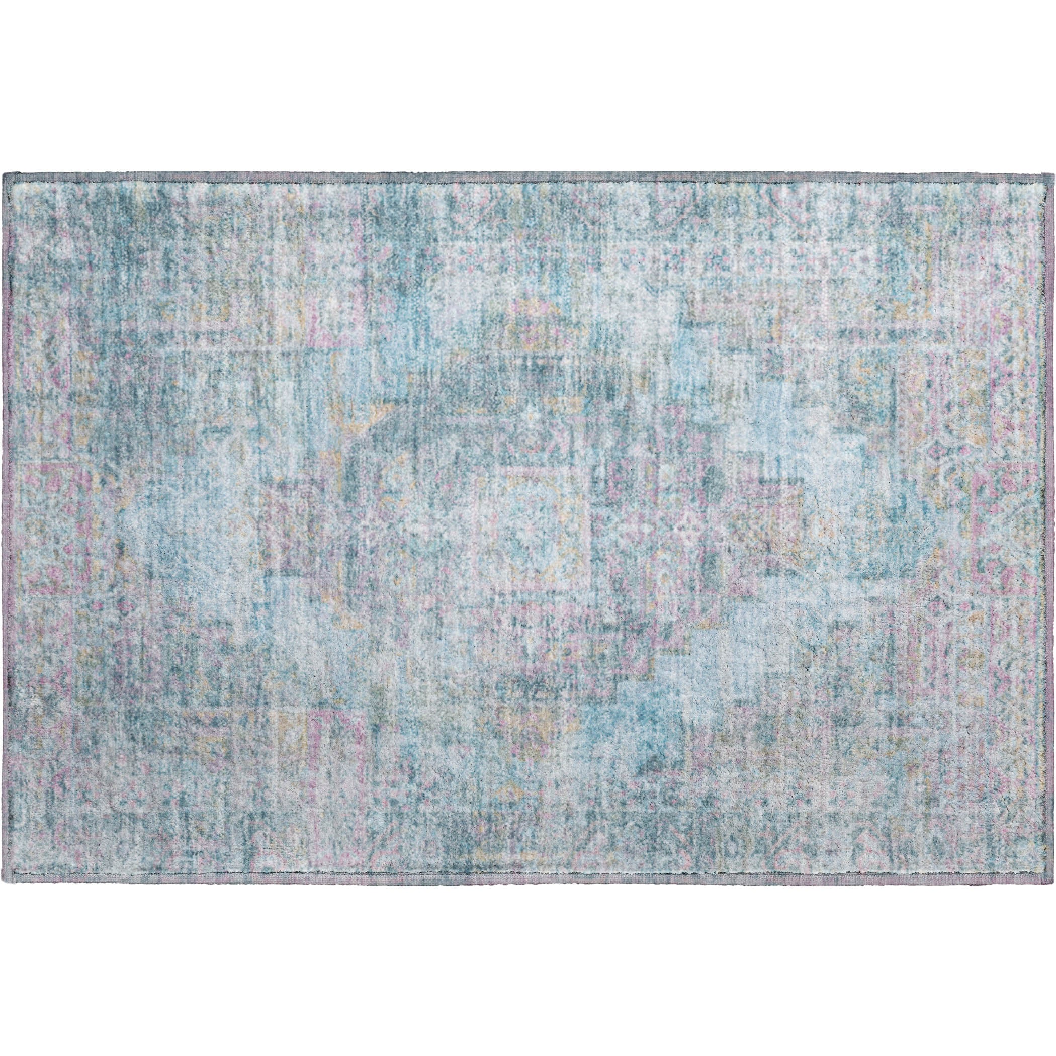 Hoi An Machine Washable Traditional Blue Rug 1'8" x 2'6" #shape_Rectangle