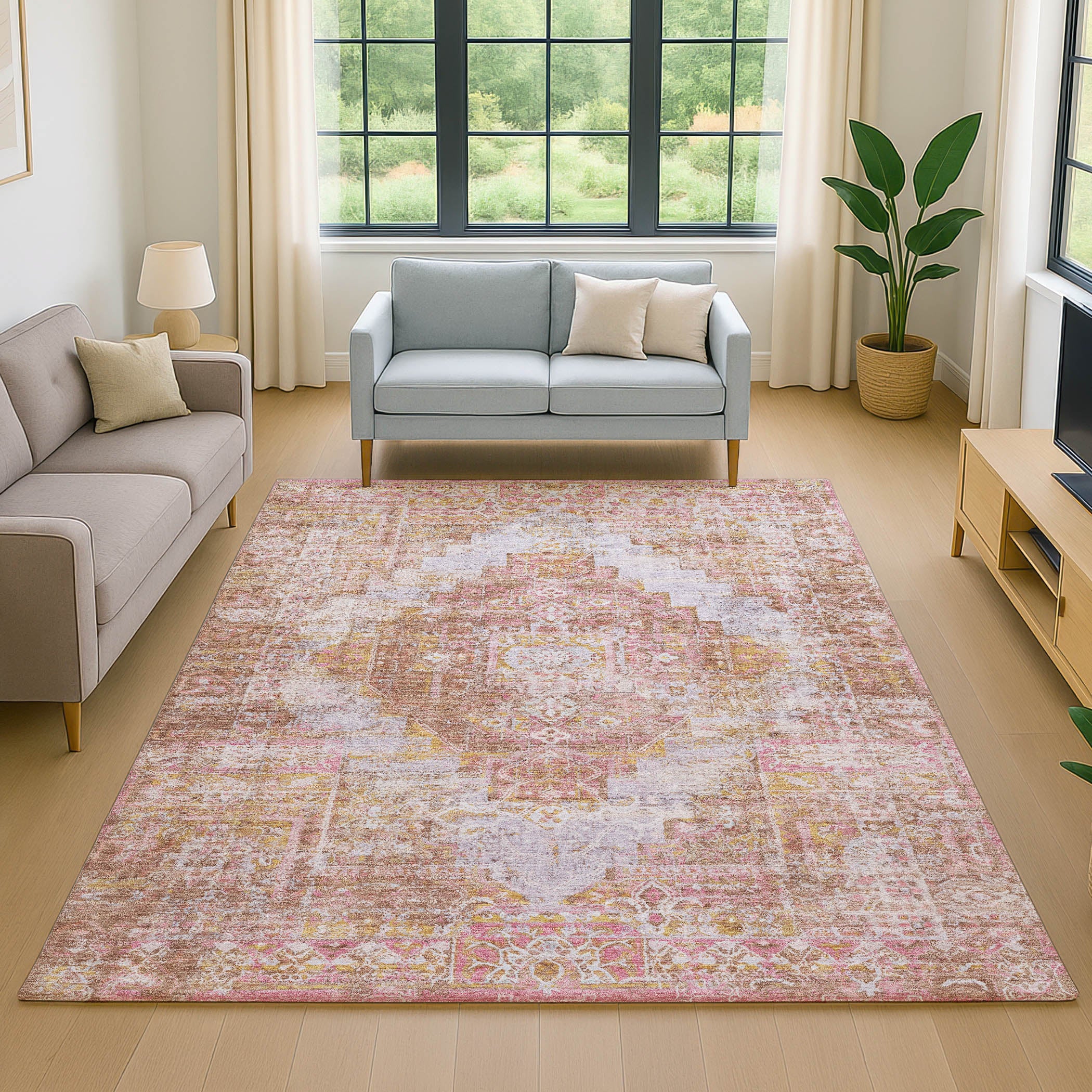 Hoi An Machine Washable Traditional Blush Pink Rug 2'6" x 3'10" #shape_Rectangle
