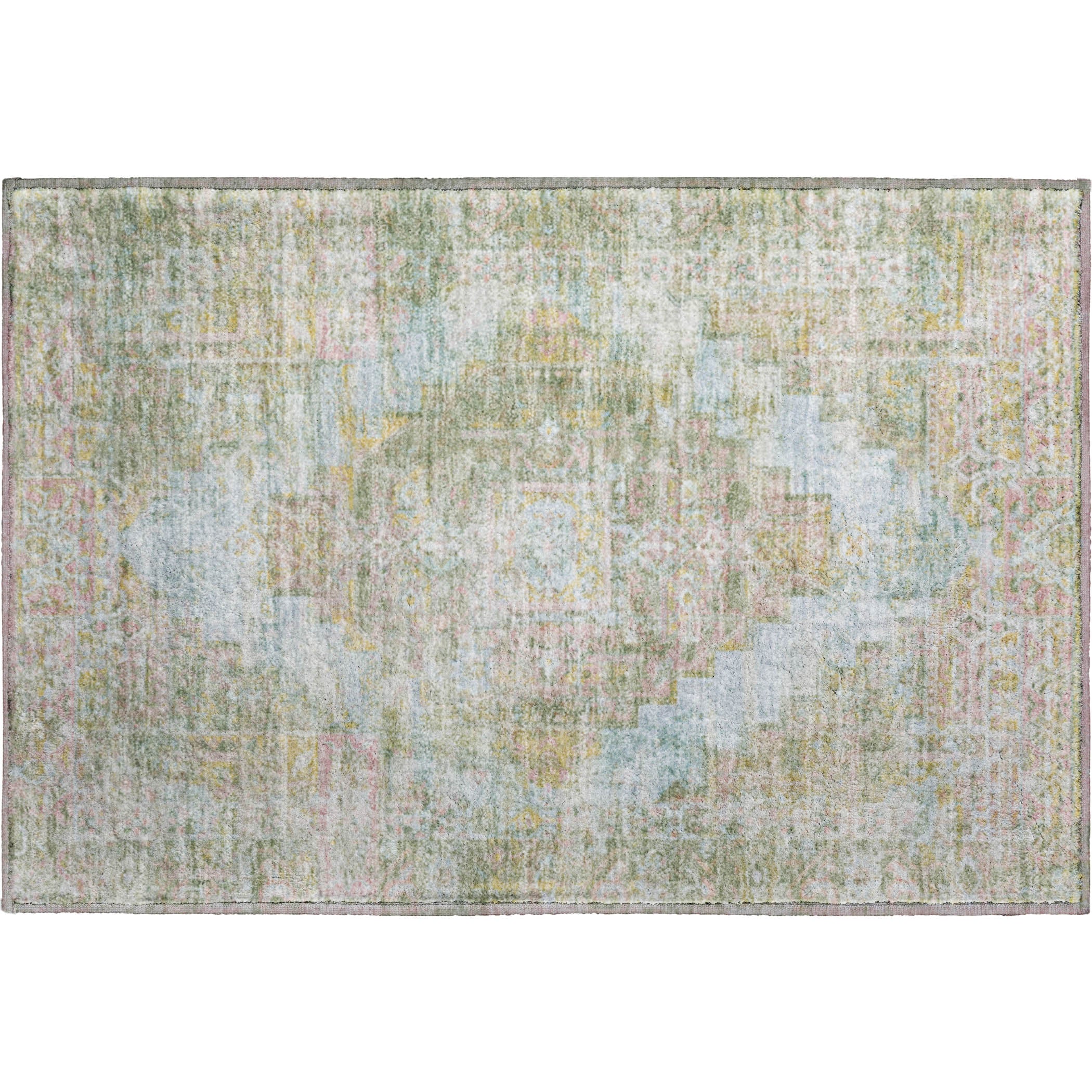 Hoi An Machine Washable Traditional Green Rug 1'8" x 2'6" #shape_Rectangle