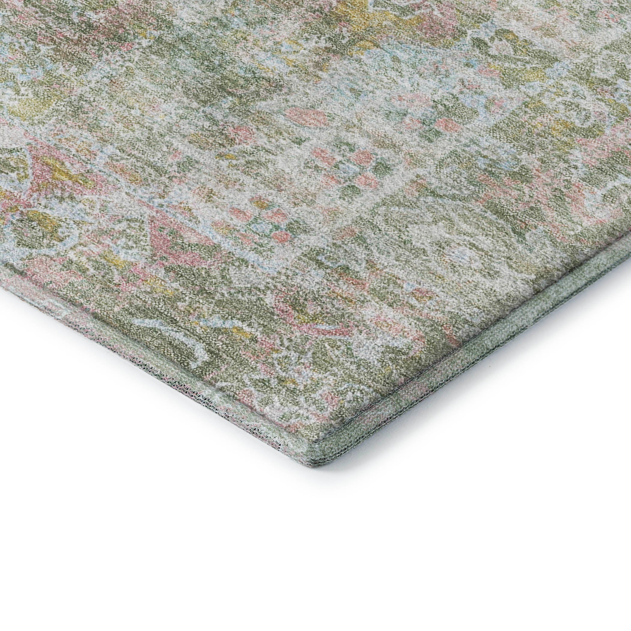 Hoi An Machine Washable Traditional Green Rug 1'8" x 2'6" #shape_Rectangle
