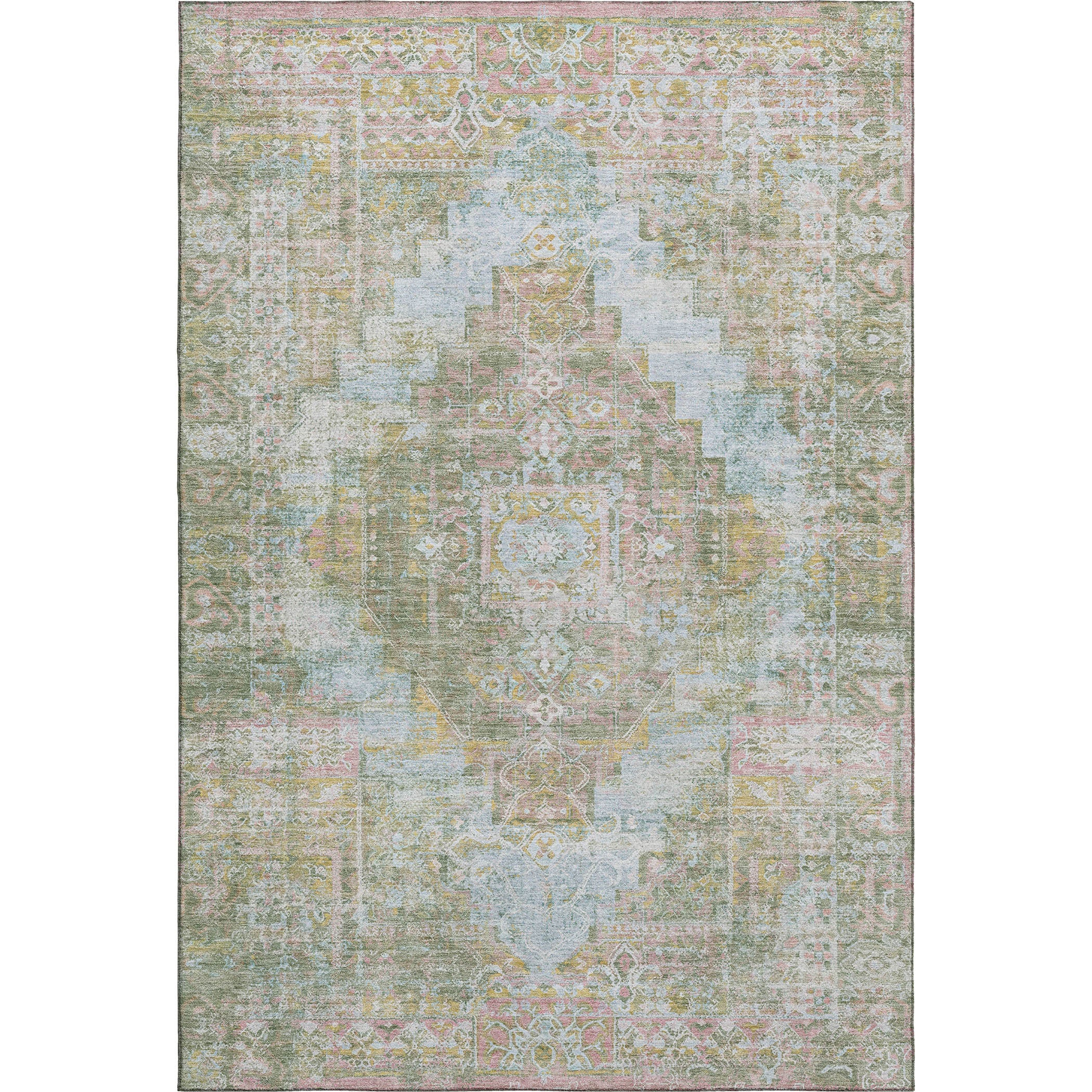 Hoi An Machine Washable Traditional Green Rug 2'6" x 3'10" #shape_Rectangle