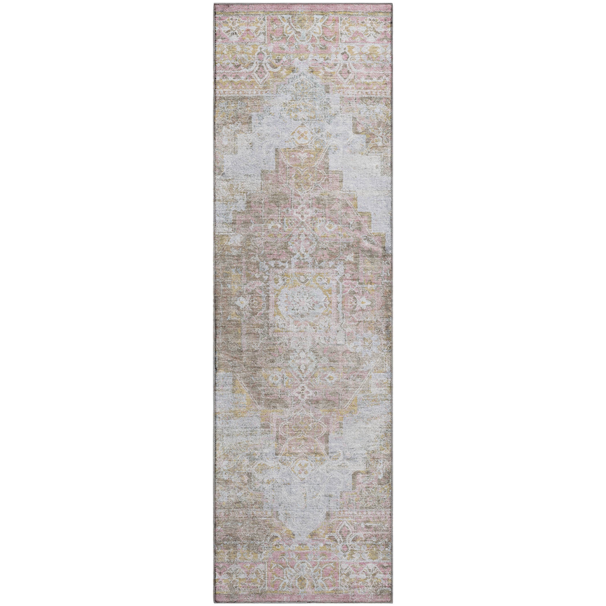 Hoi An Machine Washable Traditional Taupe Brown Rug 2'3" x 7'6" #shape_Runner