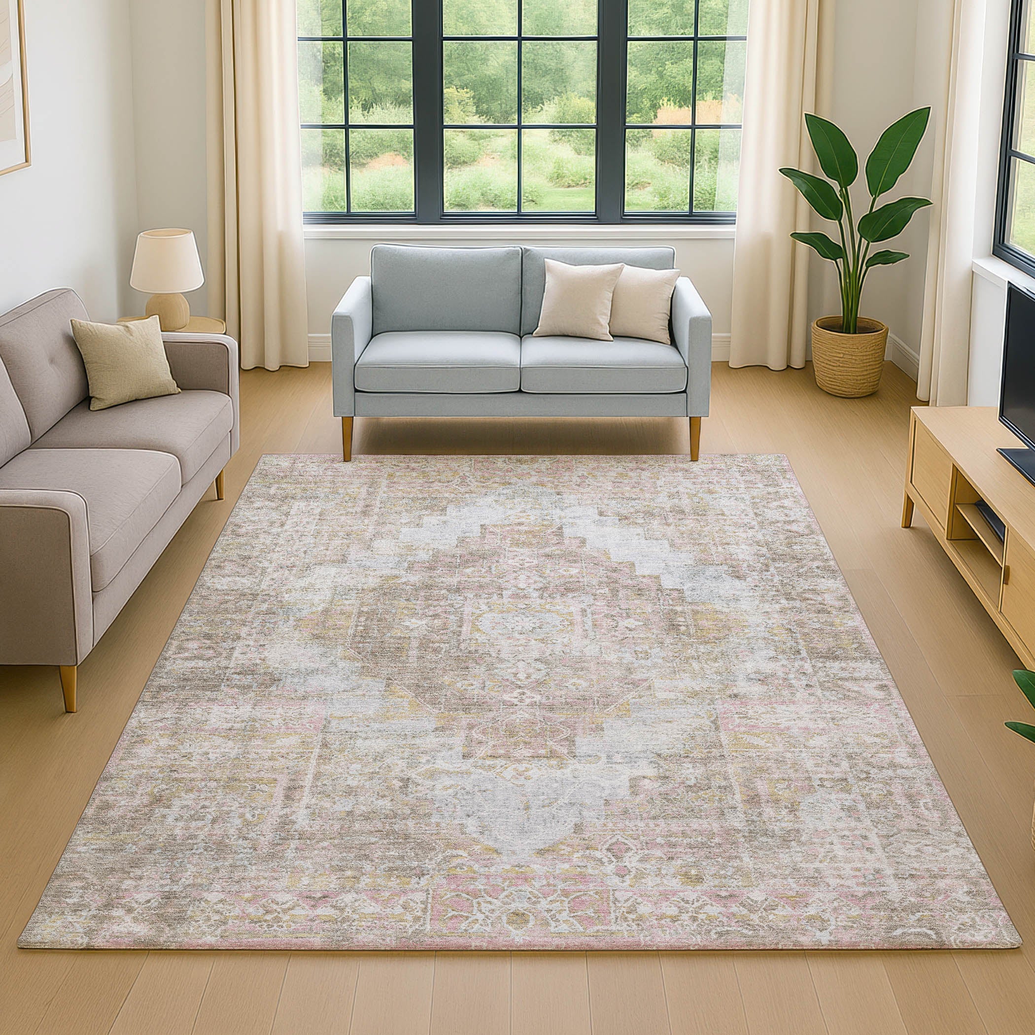 Hoi An Machine Washable Traditional Taupe Brown Rug 2'6" x 3'10" #shape_Rectangle