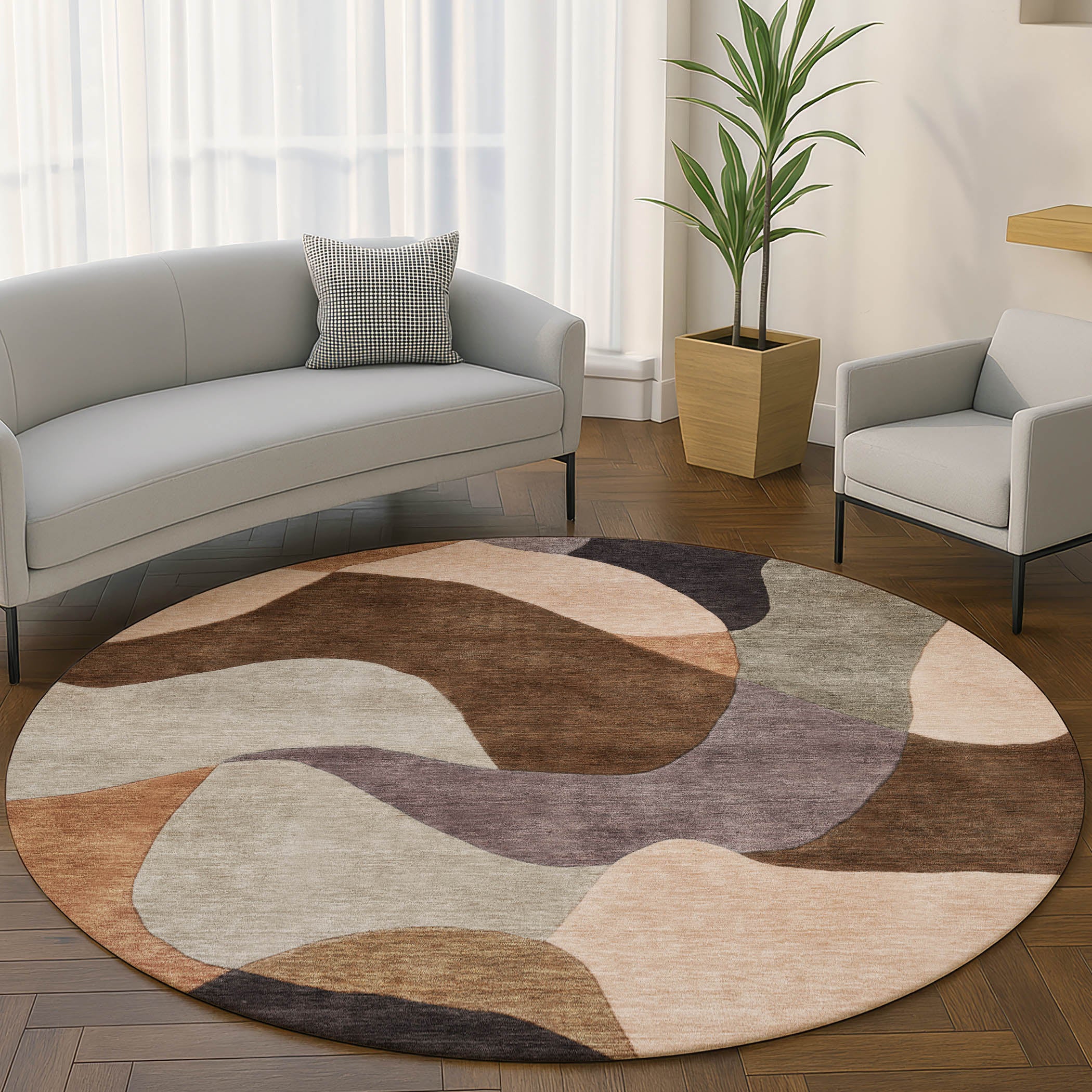Bangkok Machine Washable Transitional Chocolate Brown Rug 8' x 8' #shape_Round