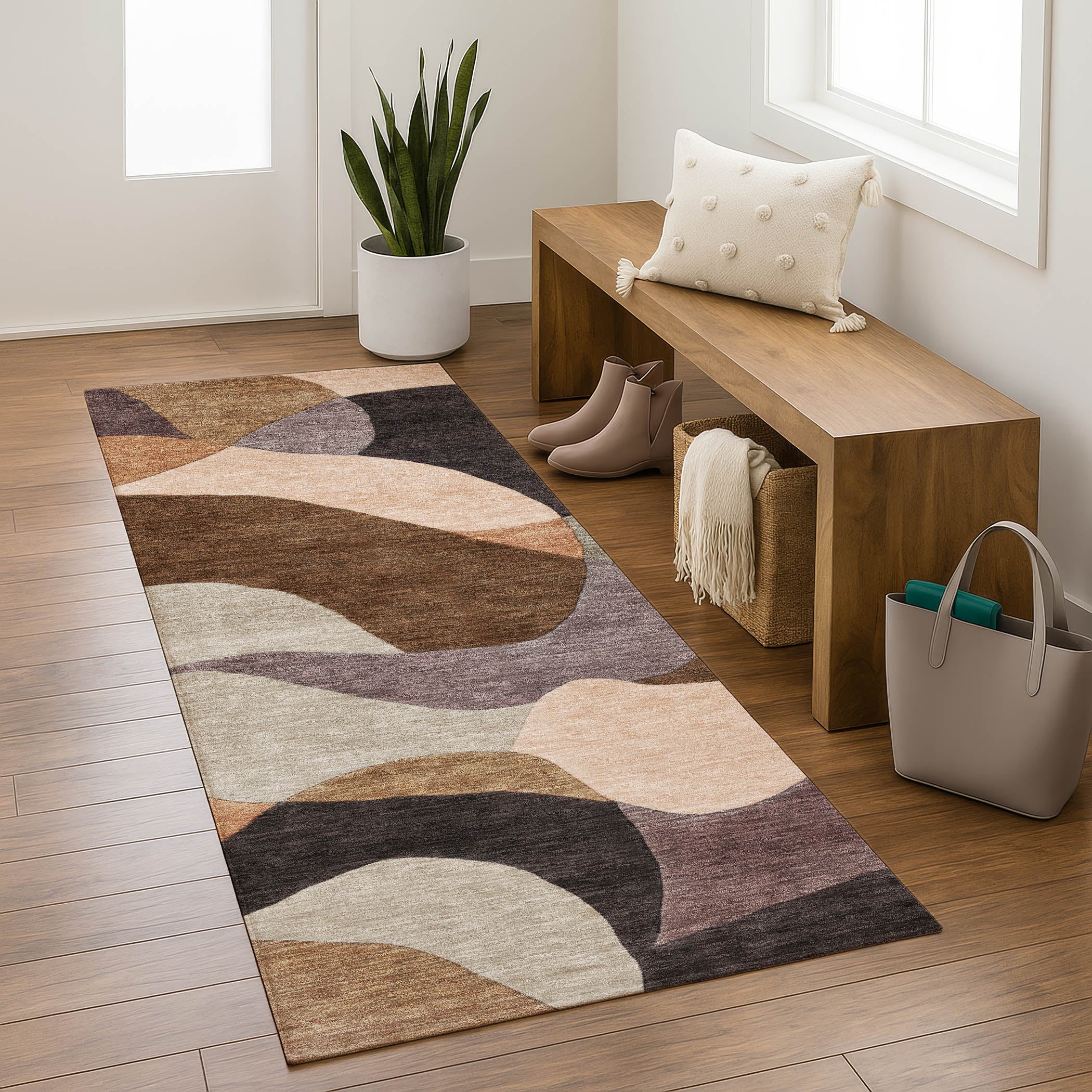 Bangkok Machine Washable Transitional Chocolate Brown Rug 2'3" x 7'6" #shape_Runner