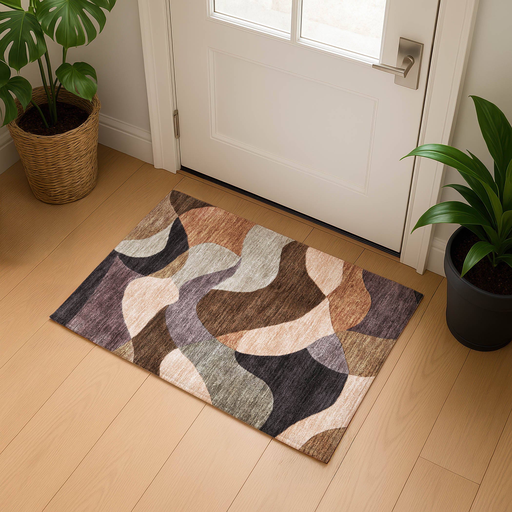 Bangkok Machine Washable Transitional Chocolate Brown Rug 1'8" x 2'6" #shape_Rectangle