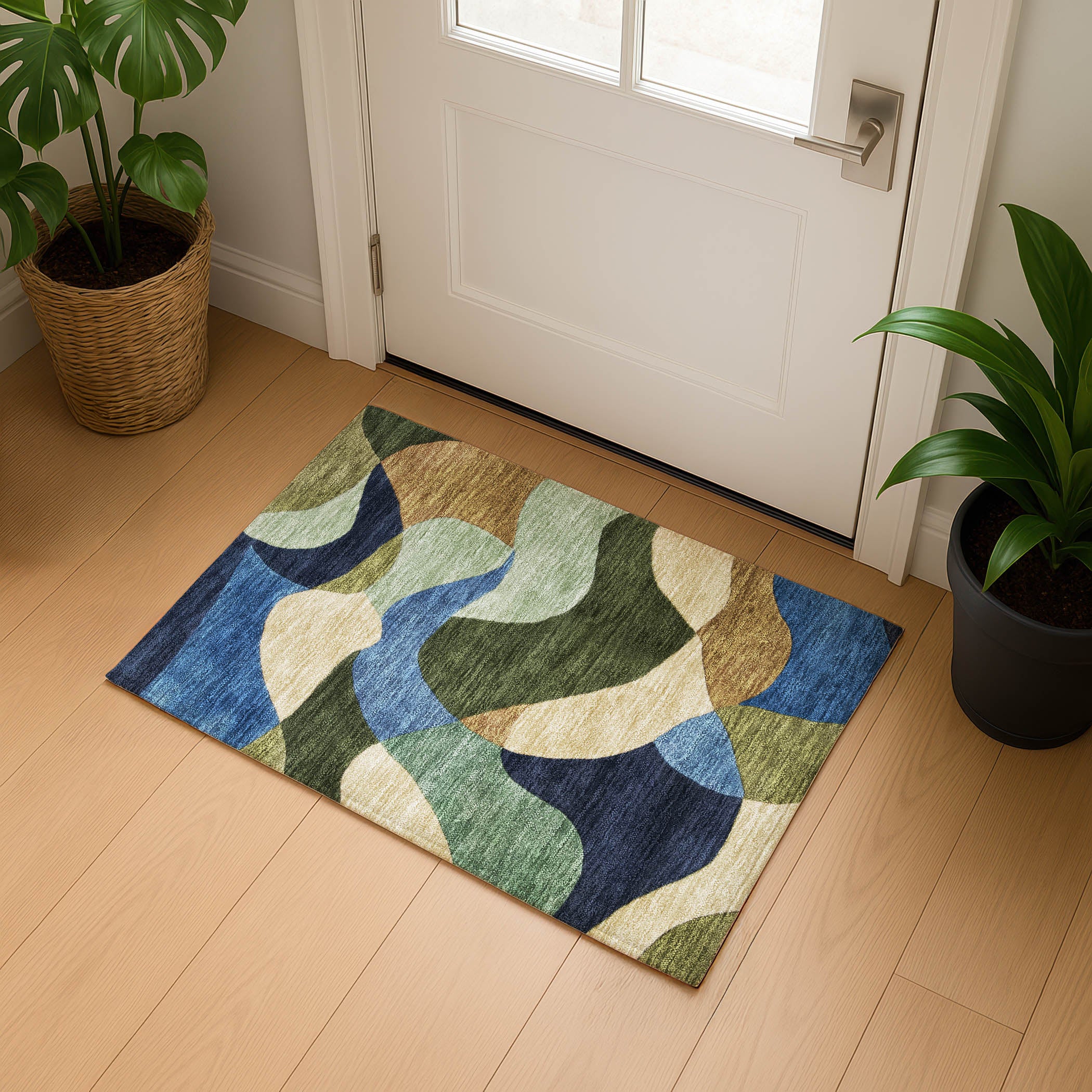 Bangkok Machine Washable Transitional Green Rug 1'8" x 2'6" #shape_Rectangle