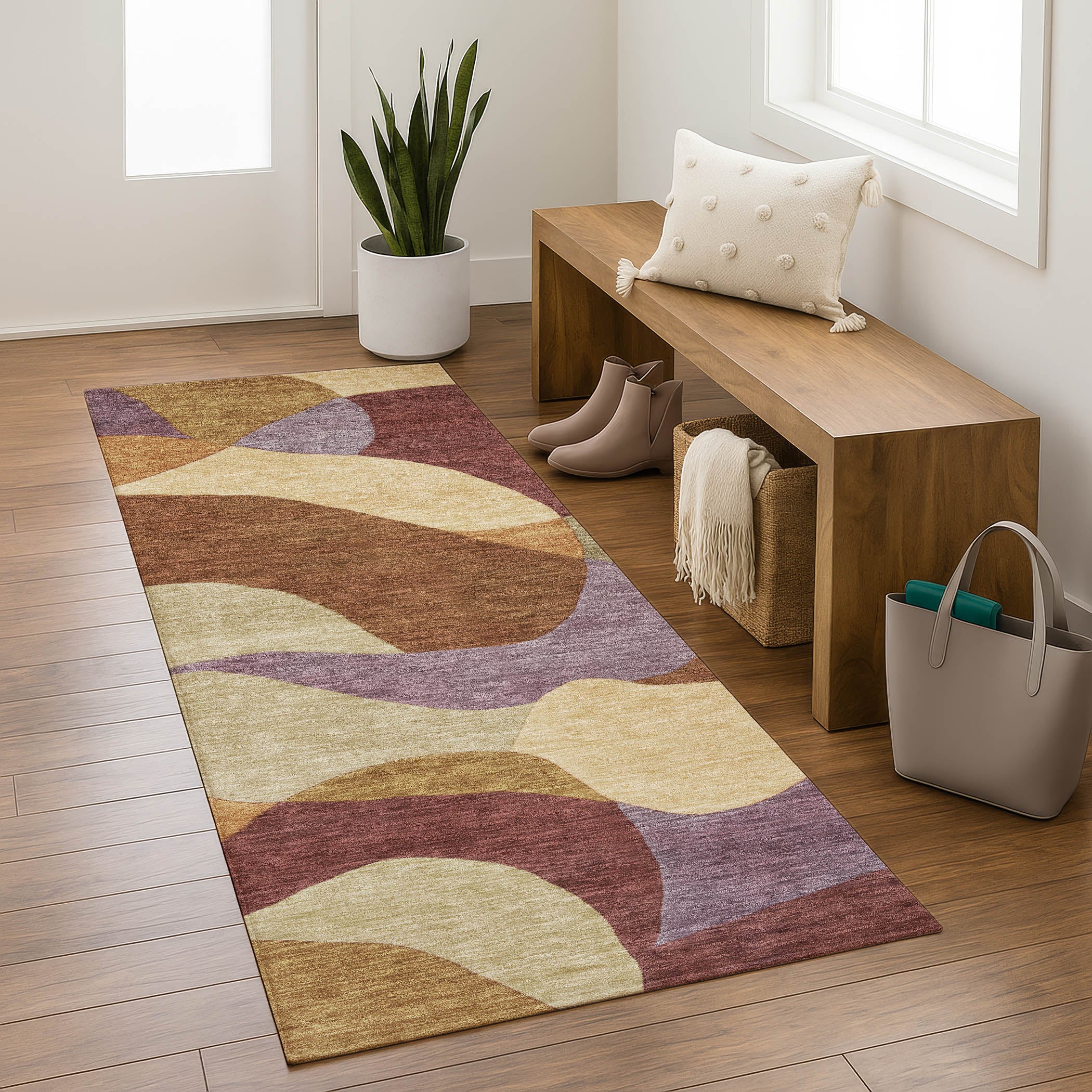 Bangkok Machine Washable Transitional Paprika Orange Rug 2'3" x 7'6" #shape_Runner