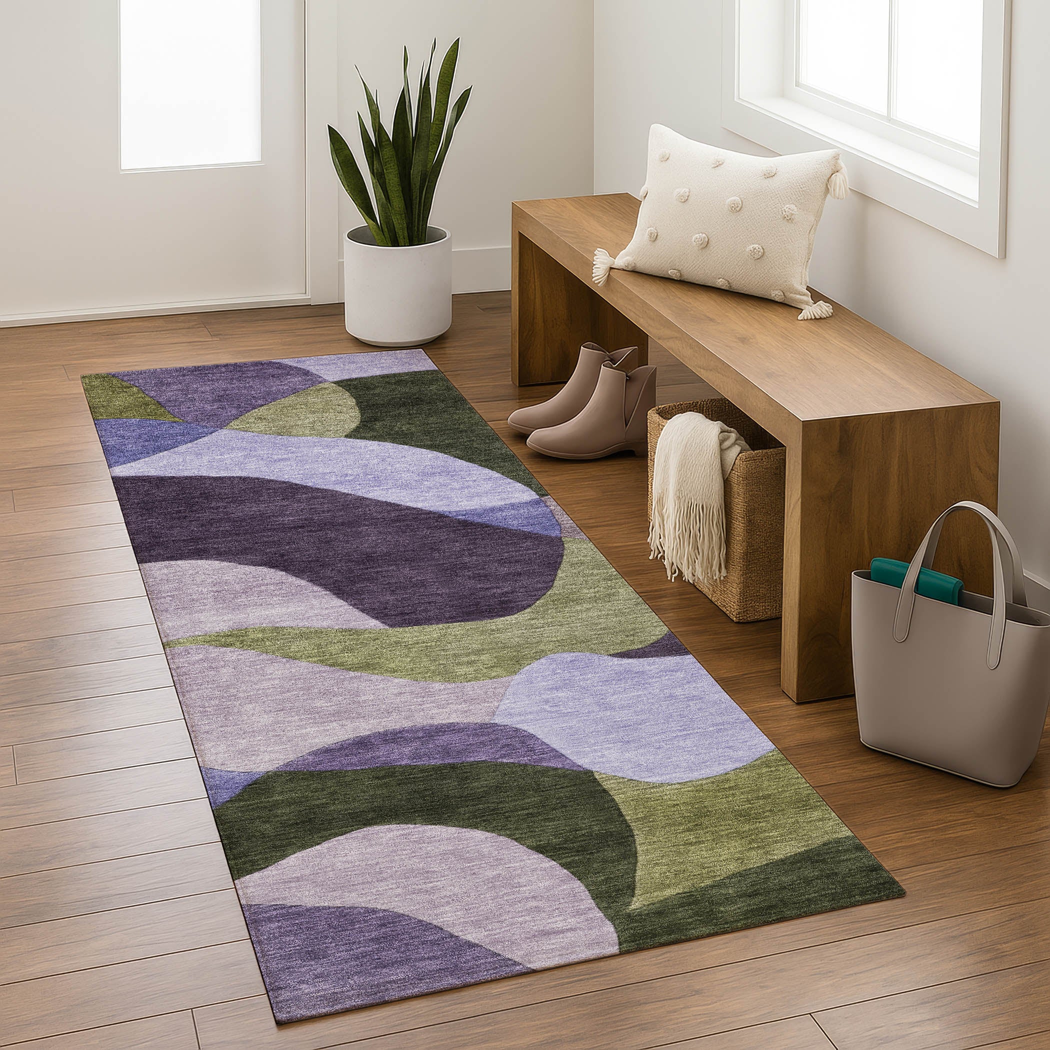 Bangkok Machine Washable Transitional Purple Rug 2'3" x 7'6" #shape_Runner