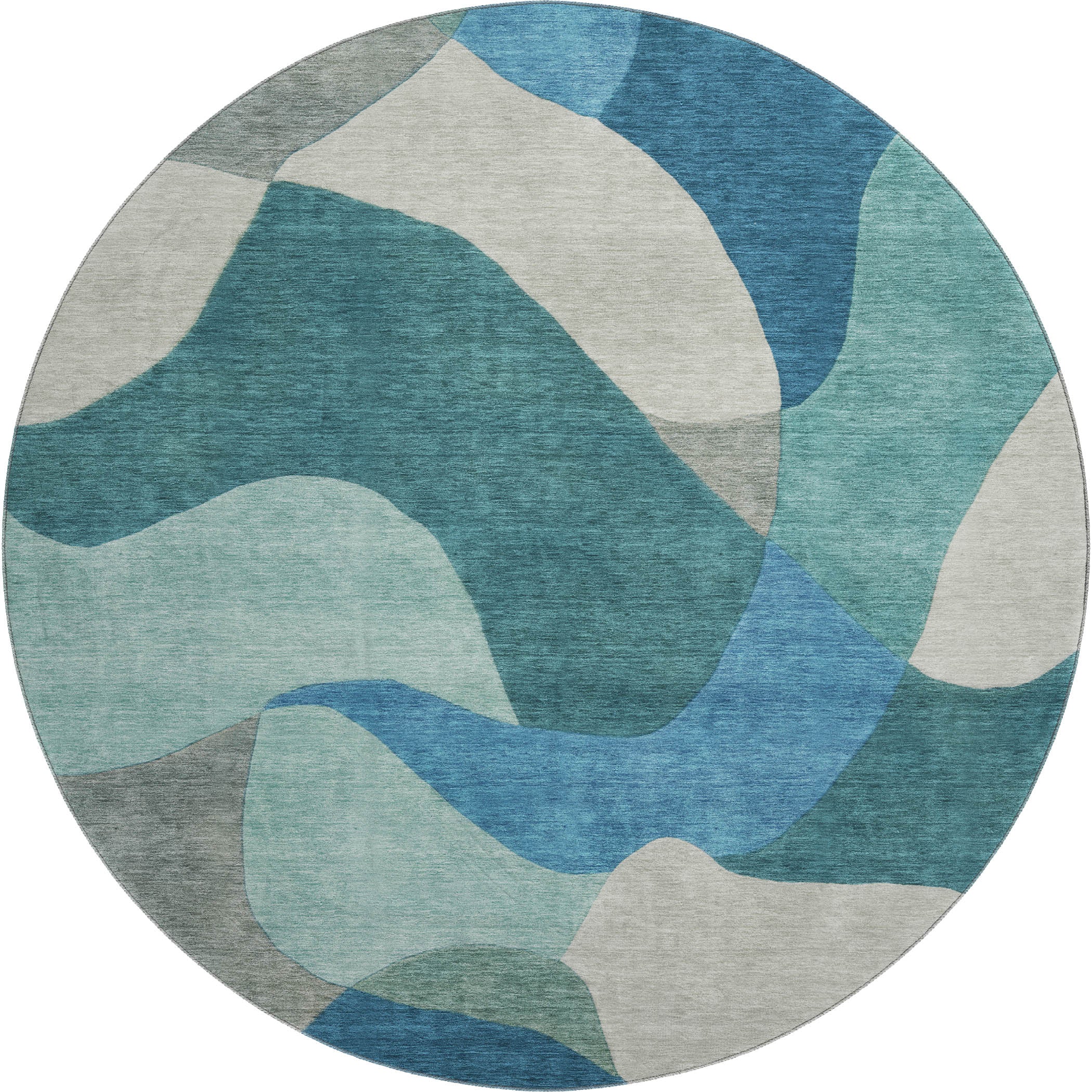 Bangkok Machine Washable Transitional Teal Rug 8' x 8' #shape_Round