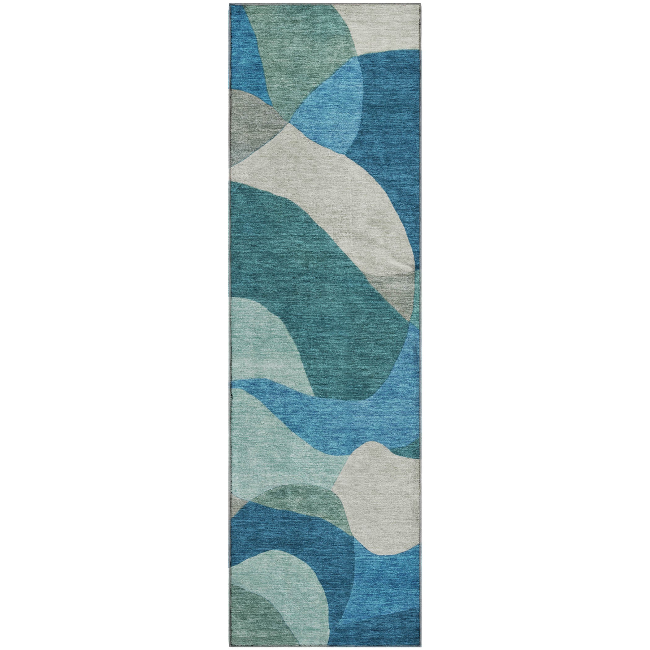 Bangkok Machine Washable Transitional Teal Rug 2'3" x 7'6" #shape_Runner
