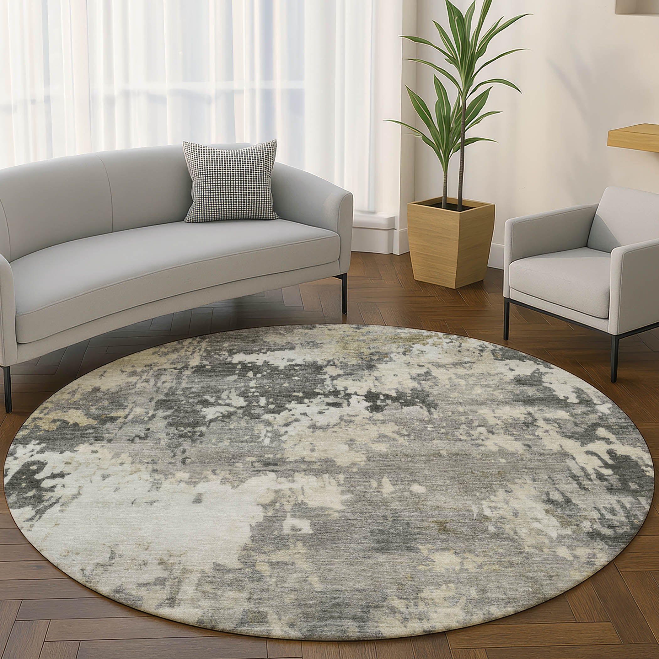 Jaipur Machine Washable Transitional Pewter Gray Rug 8' x 8' #shape_Round
