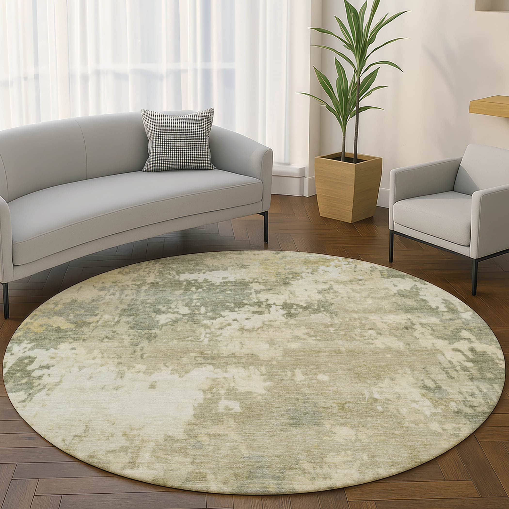Jaipur Machine Washable Transitional Sage Green Rug 8' x 8' #shape_Round