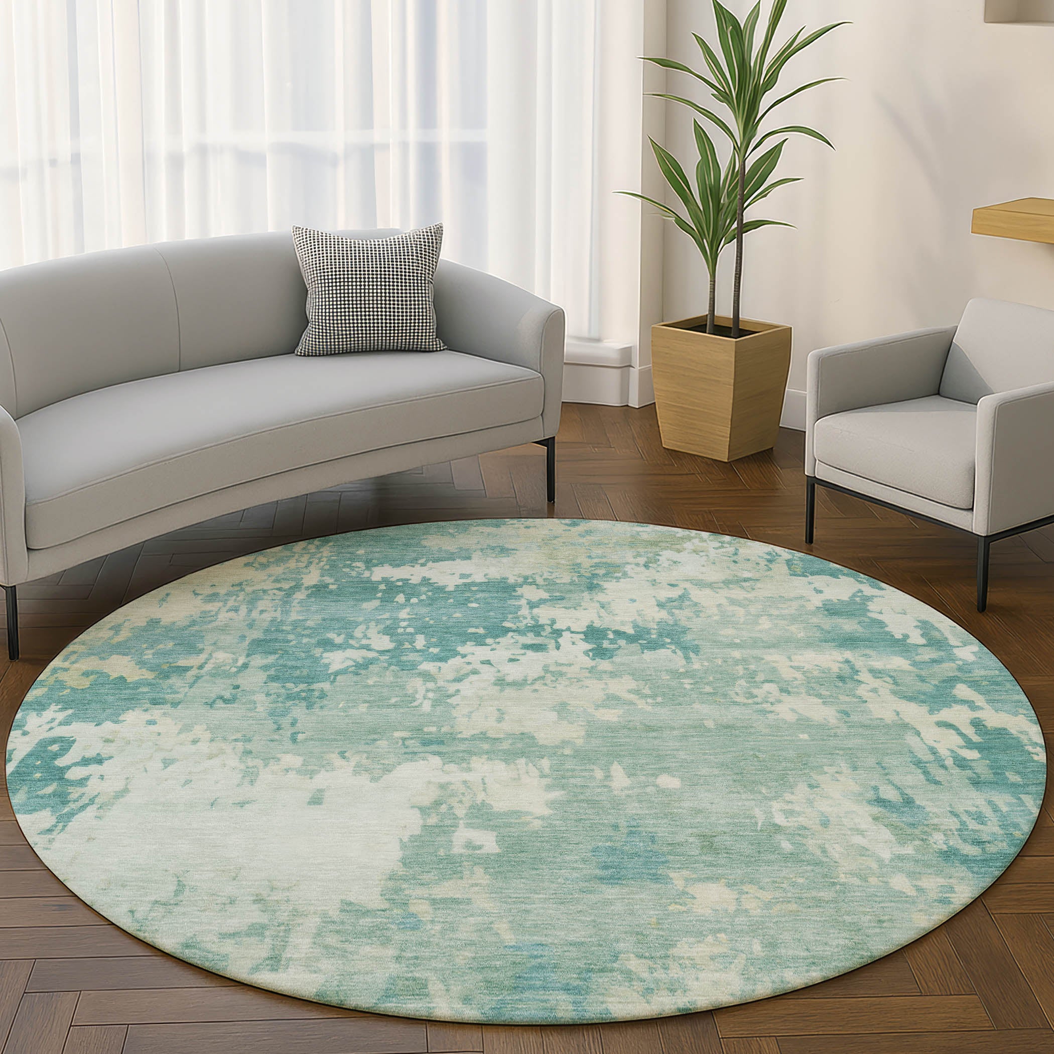 Jaipur Machine Washable Transitional Teal Rug 8' x 8' #shape_Round