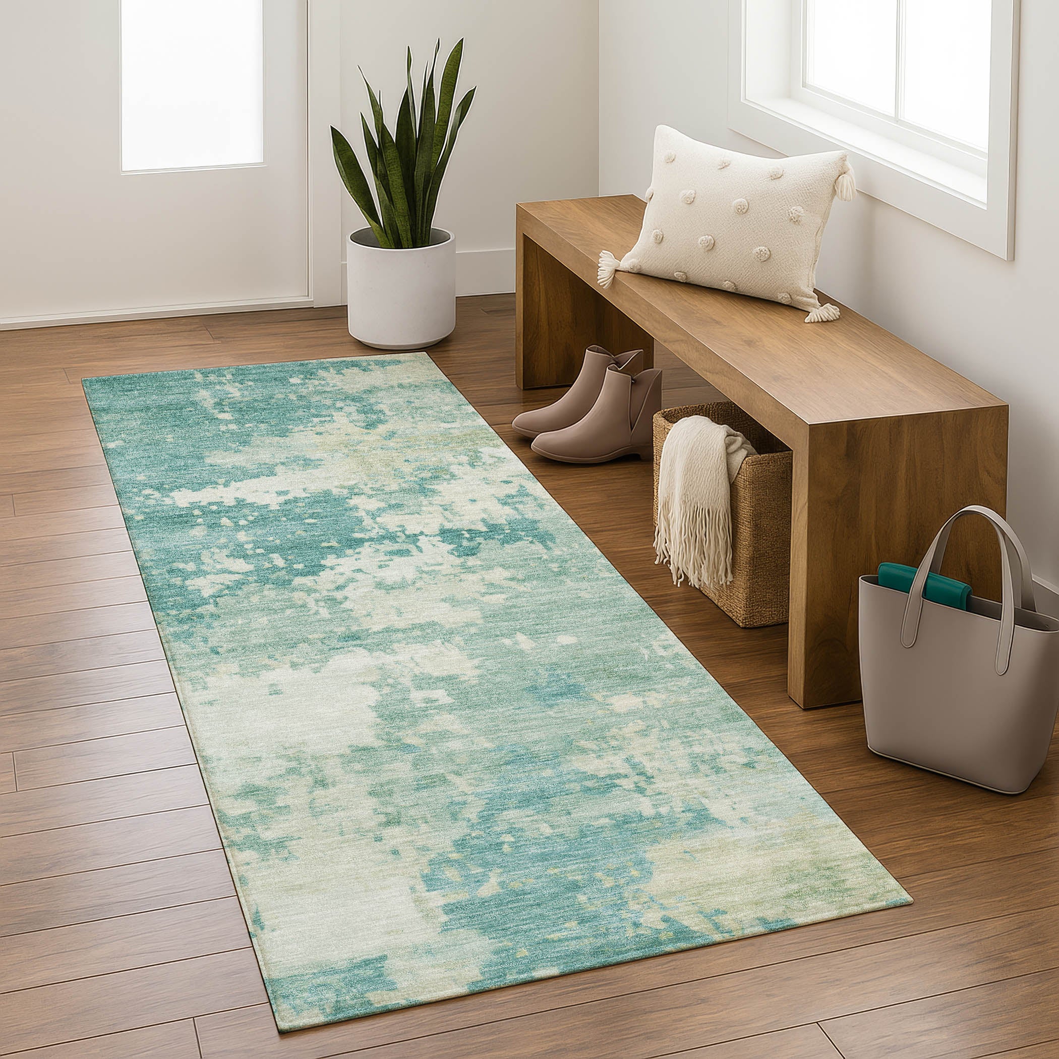 Jaipur Machine Washable Transitional Teal Rug 2'3" x 7'6" #shape_Runner