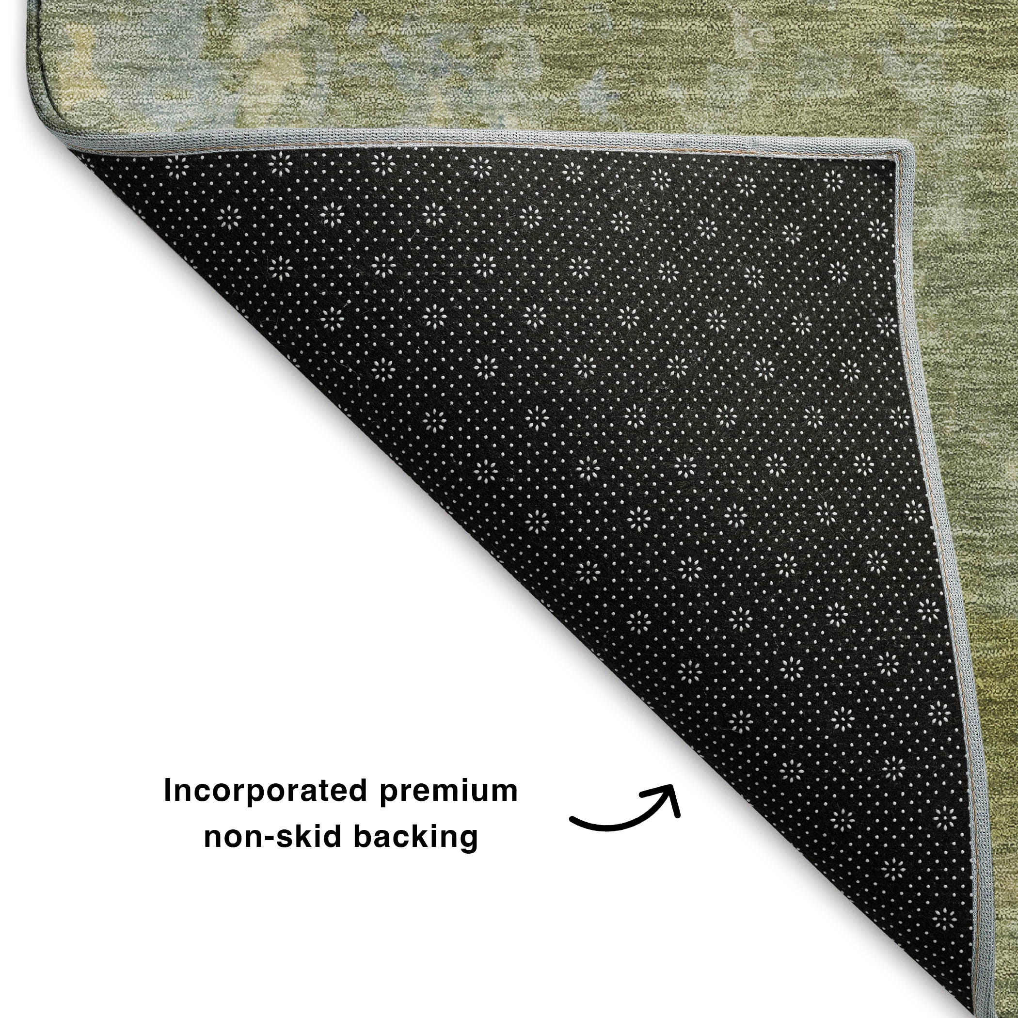 Antigua Machine Washable Transitional Green Rug 1'8" x 2'6" #shape_Rectangle