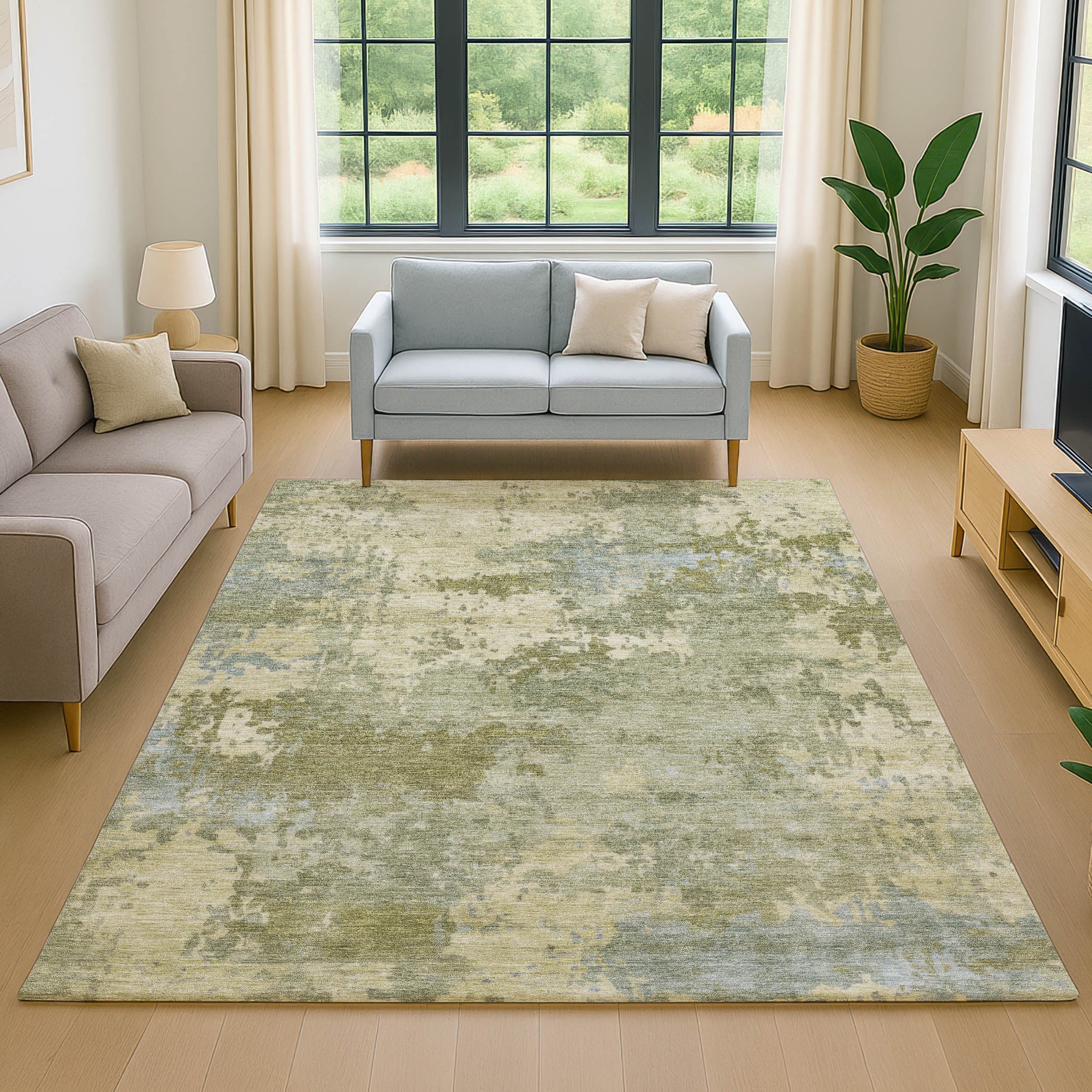Antigua Machine Washable Transitional Green Rug 2'6" x 3'10" #shape_Rectangle