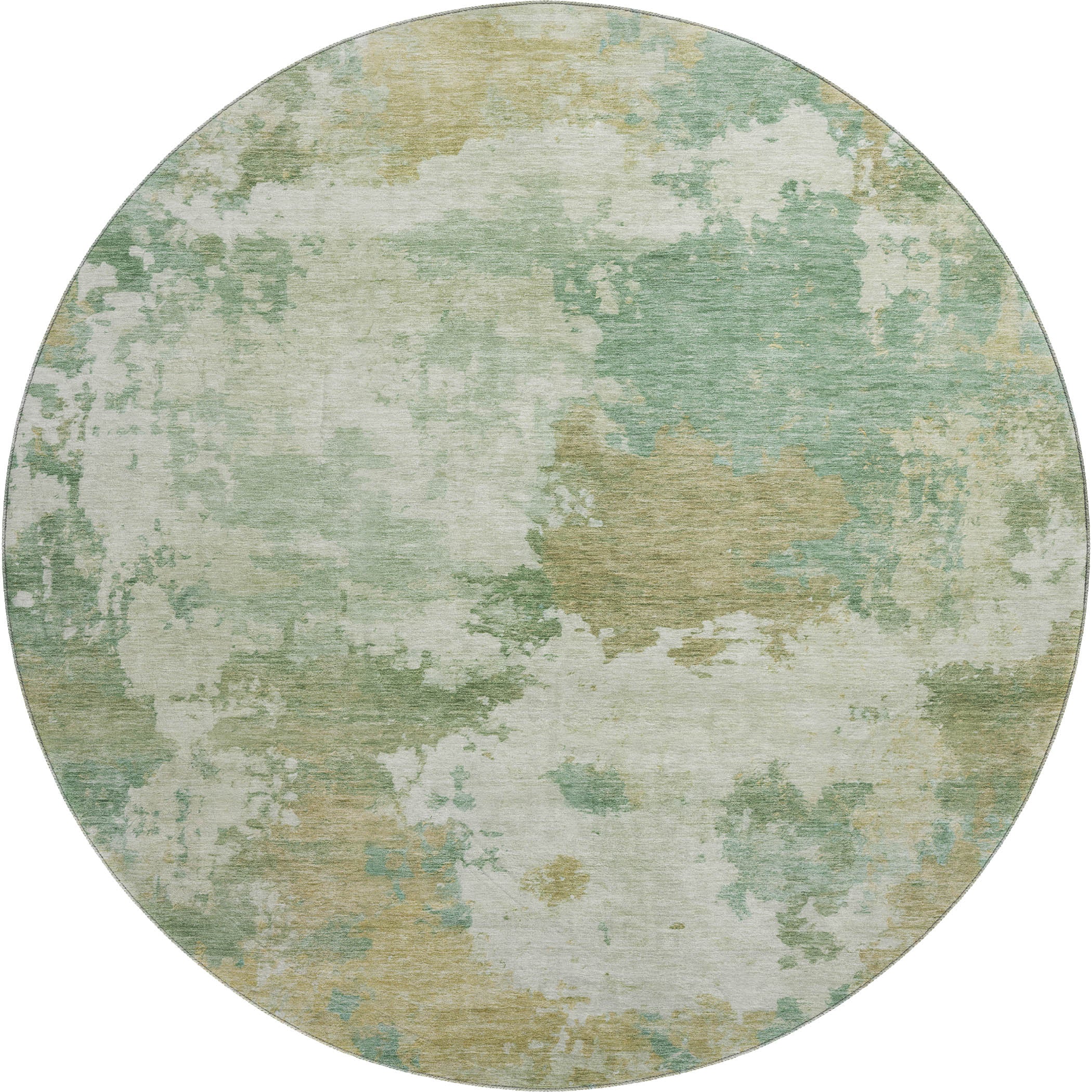 Chiang Mai Machine Washable Transitional Aloe Green Rug 8' x 8' #shape_Round