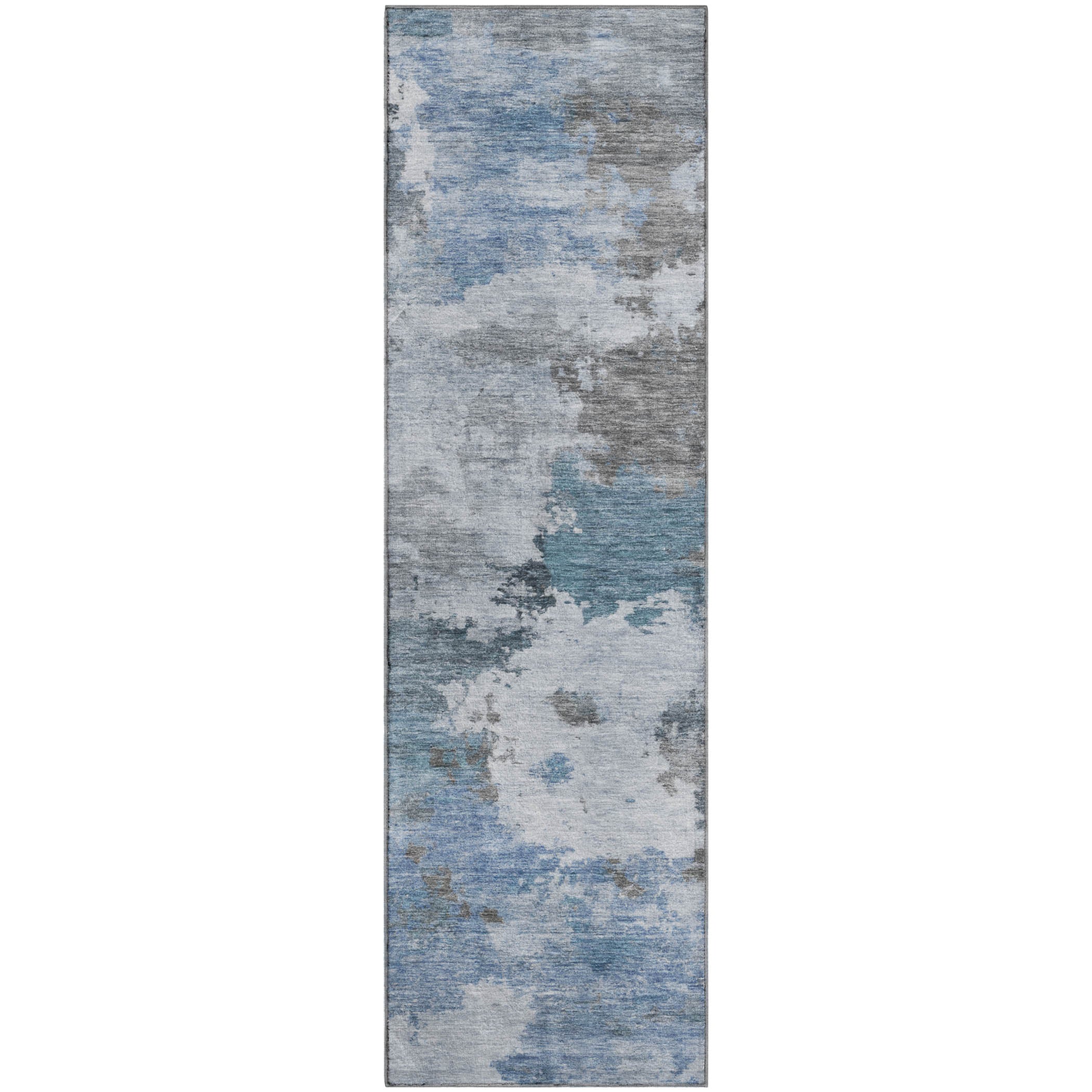 Chiang Mai Machine Washable Transitional Blue Rug 2'3" x 7'6" #shape_Runner
