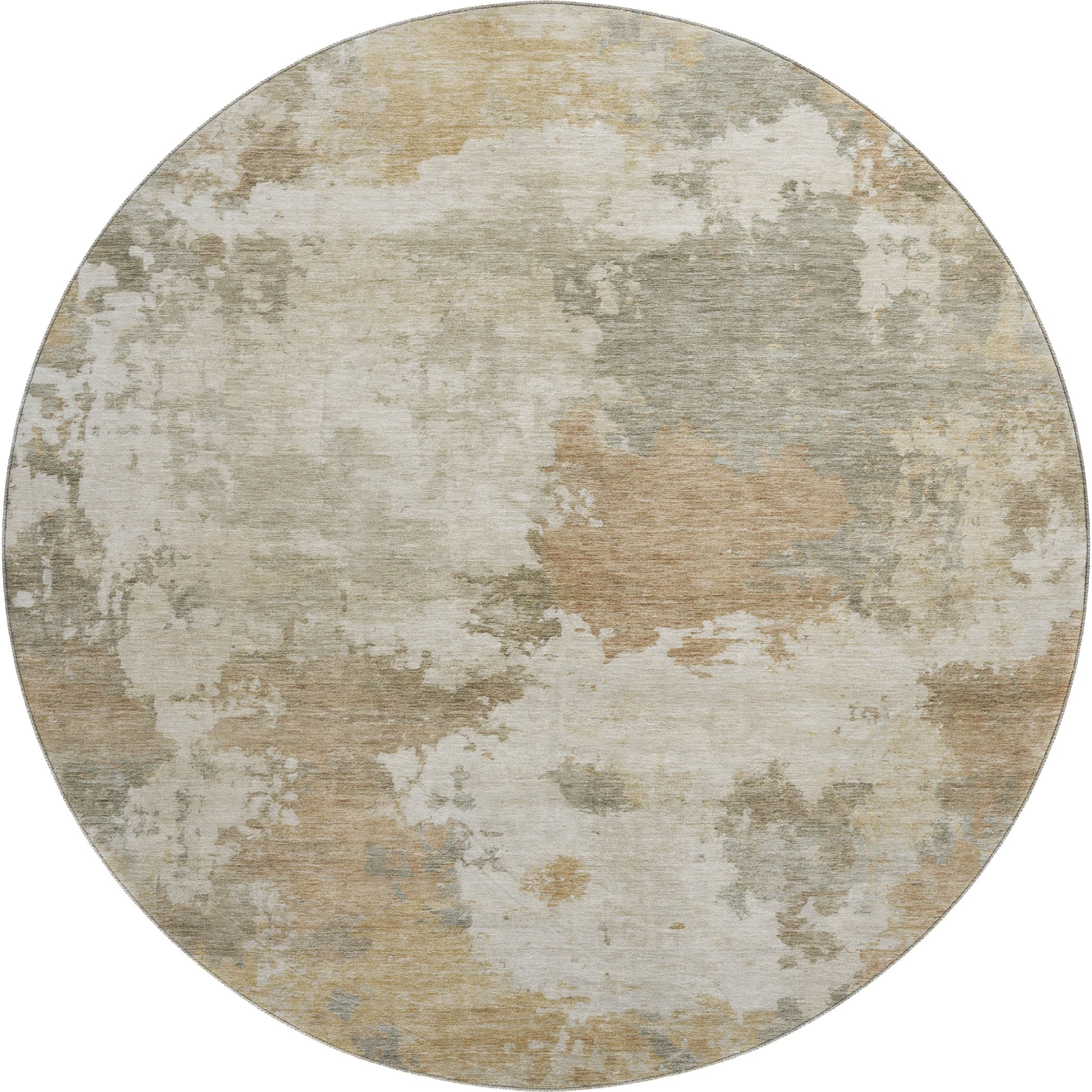 Chiang Mai Machine Washable Transitional Khaki Brown Rug 8' x 8' #shape_Round