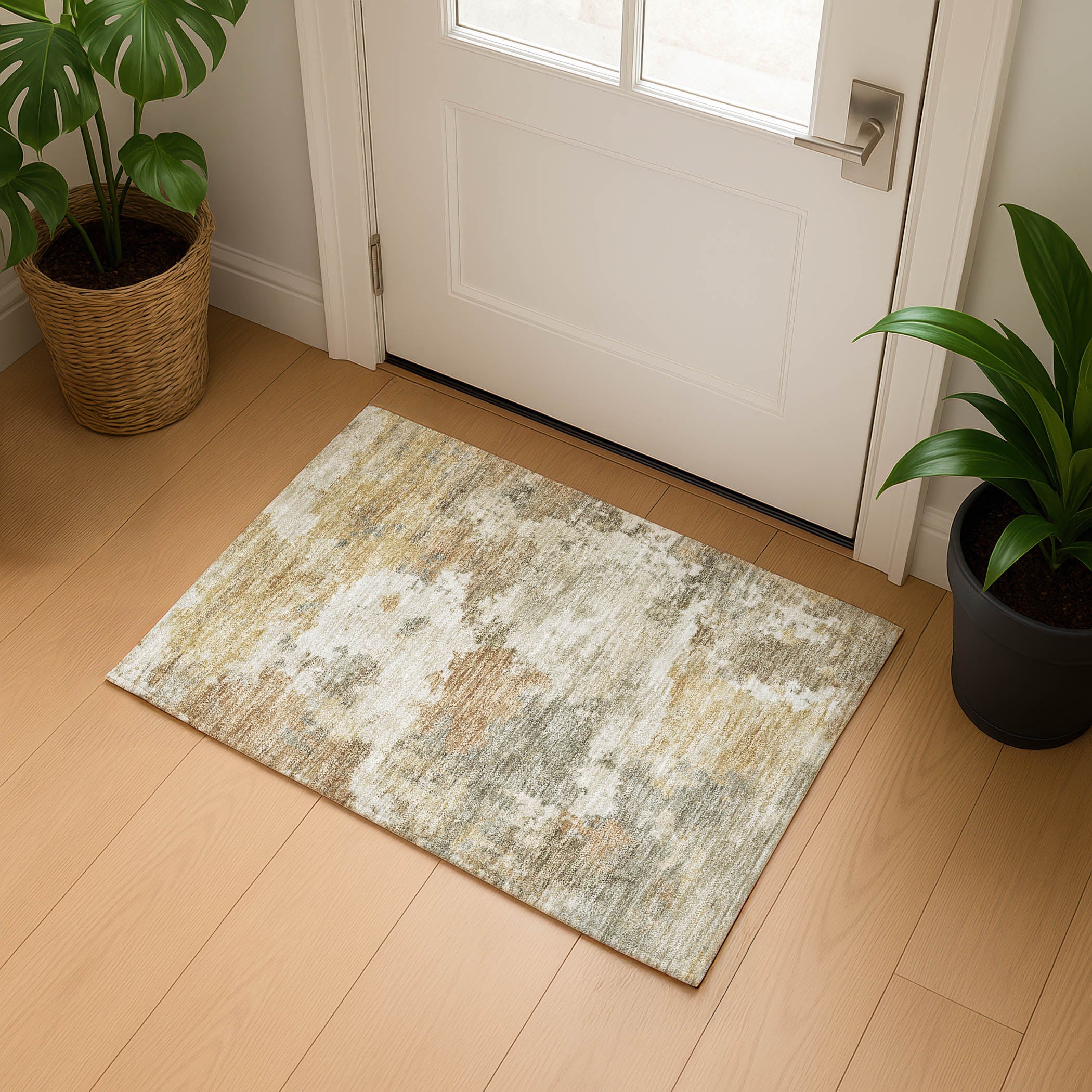 Chiang Mai Machine Washable Transitional Khaki Brown Rug 1'8" x 2'6" #shape_Rectangle