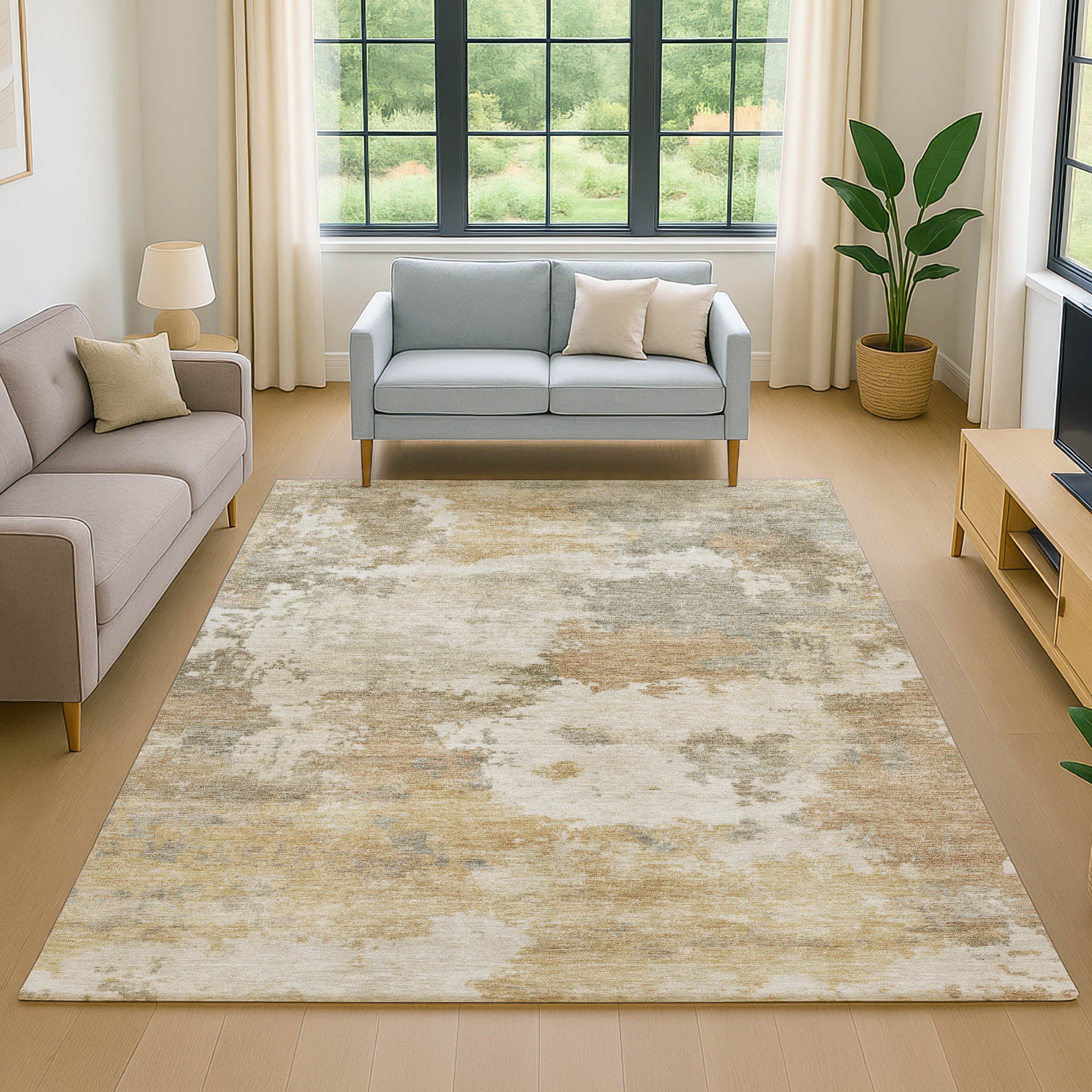 Chiang Mai Machine Washable Transitional Khaki Brown Rug 2'6" x 3'10" #shape_Rectangle