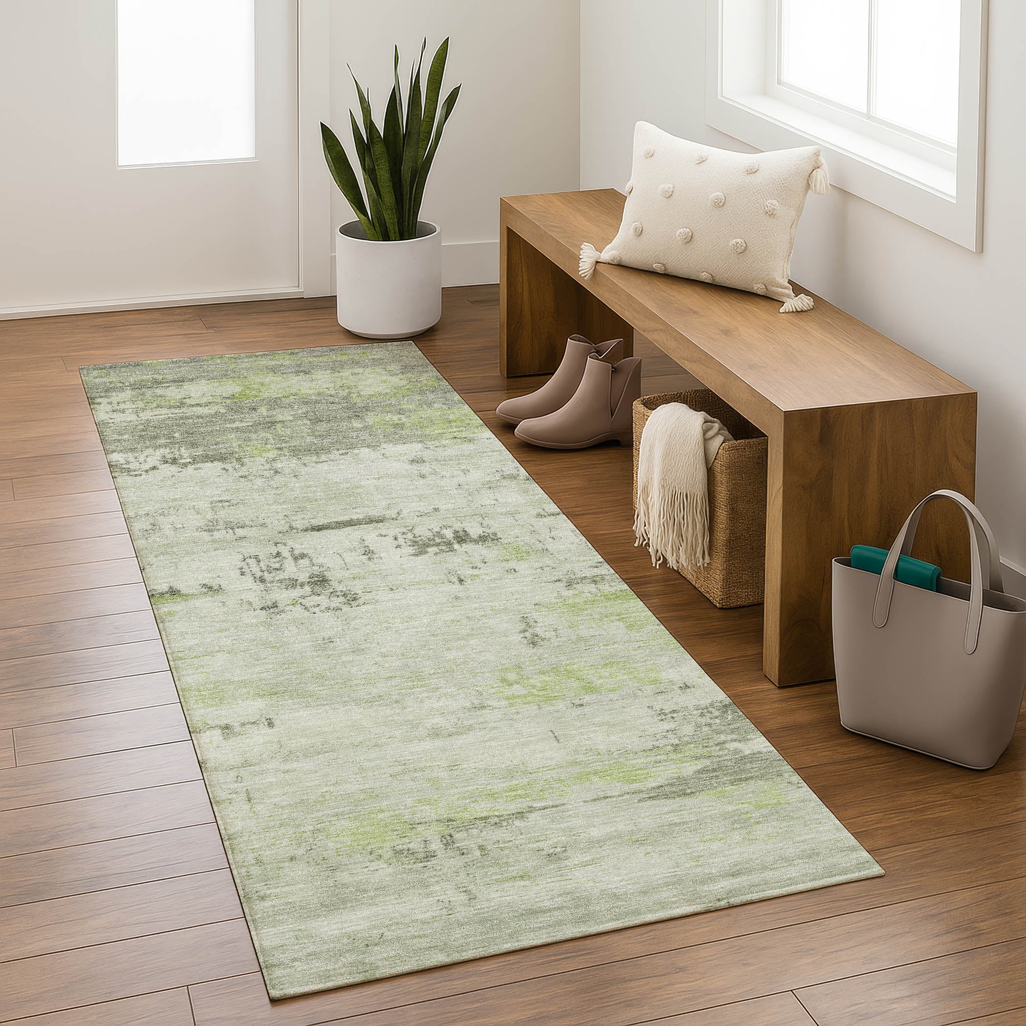 Marrakech Machine Washable Transitional Aloe Green Rug 2'3" x 7'6" #shape_Runner