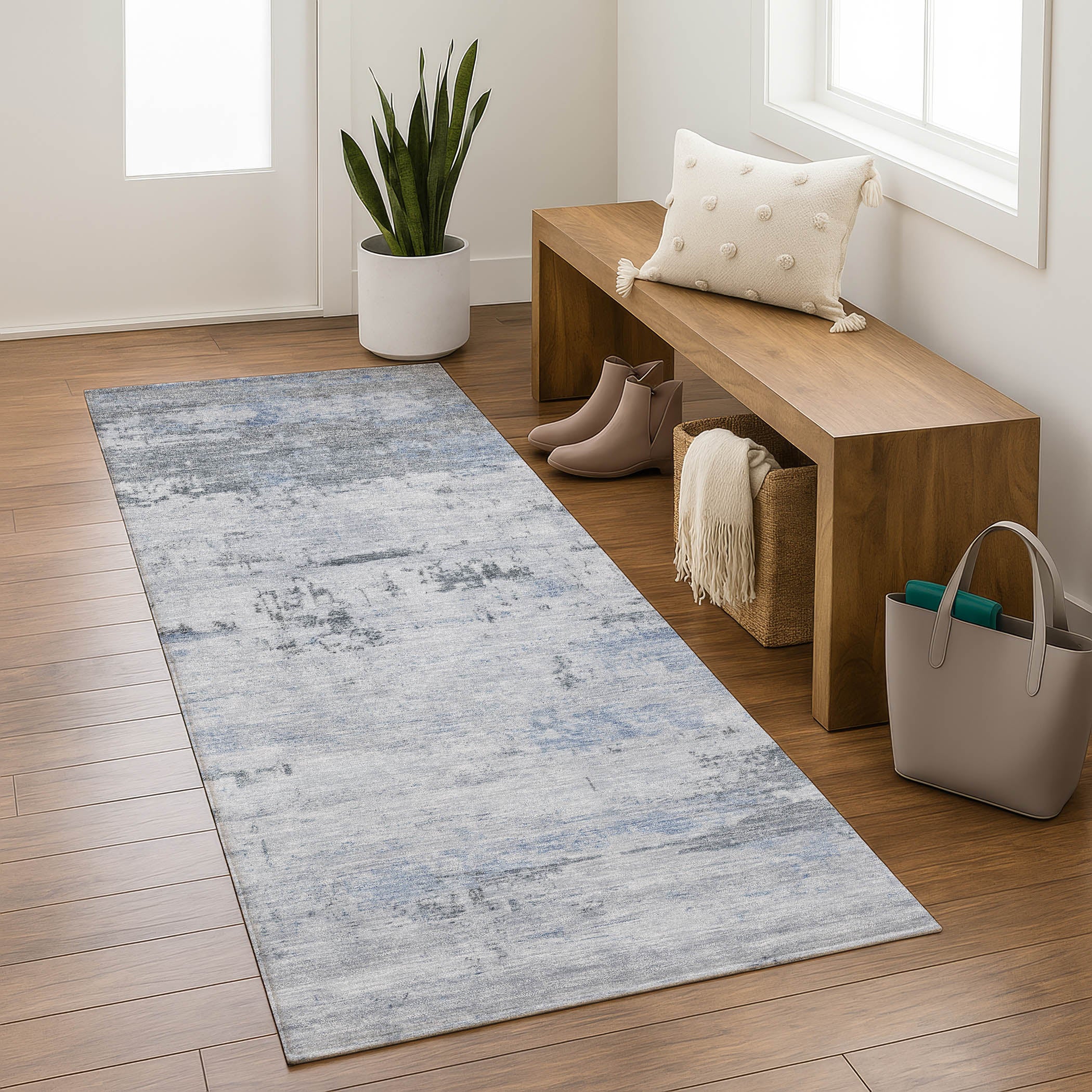 Marrakech Machine Washable Transitional Blue Rug 2'3" x 7'6" #shape_Runner