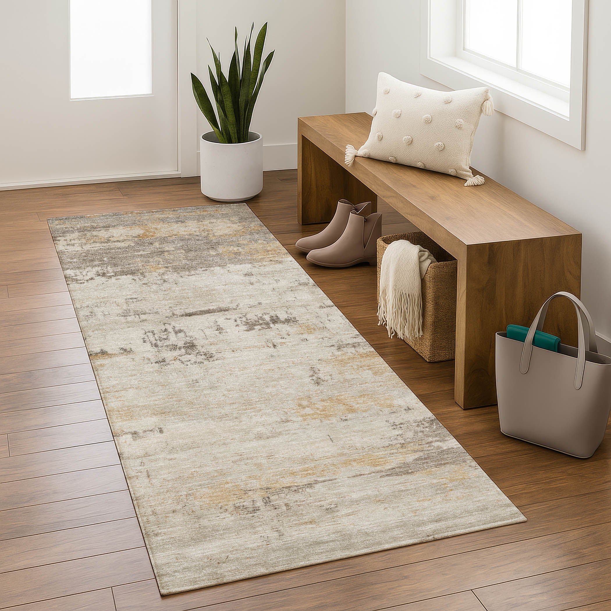 Marrakech Machine Washable Transitional Putty Ivory Rug 2'3" x 7'6" #shape_Runner