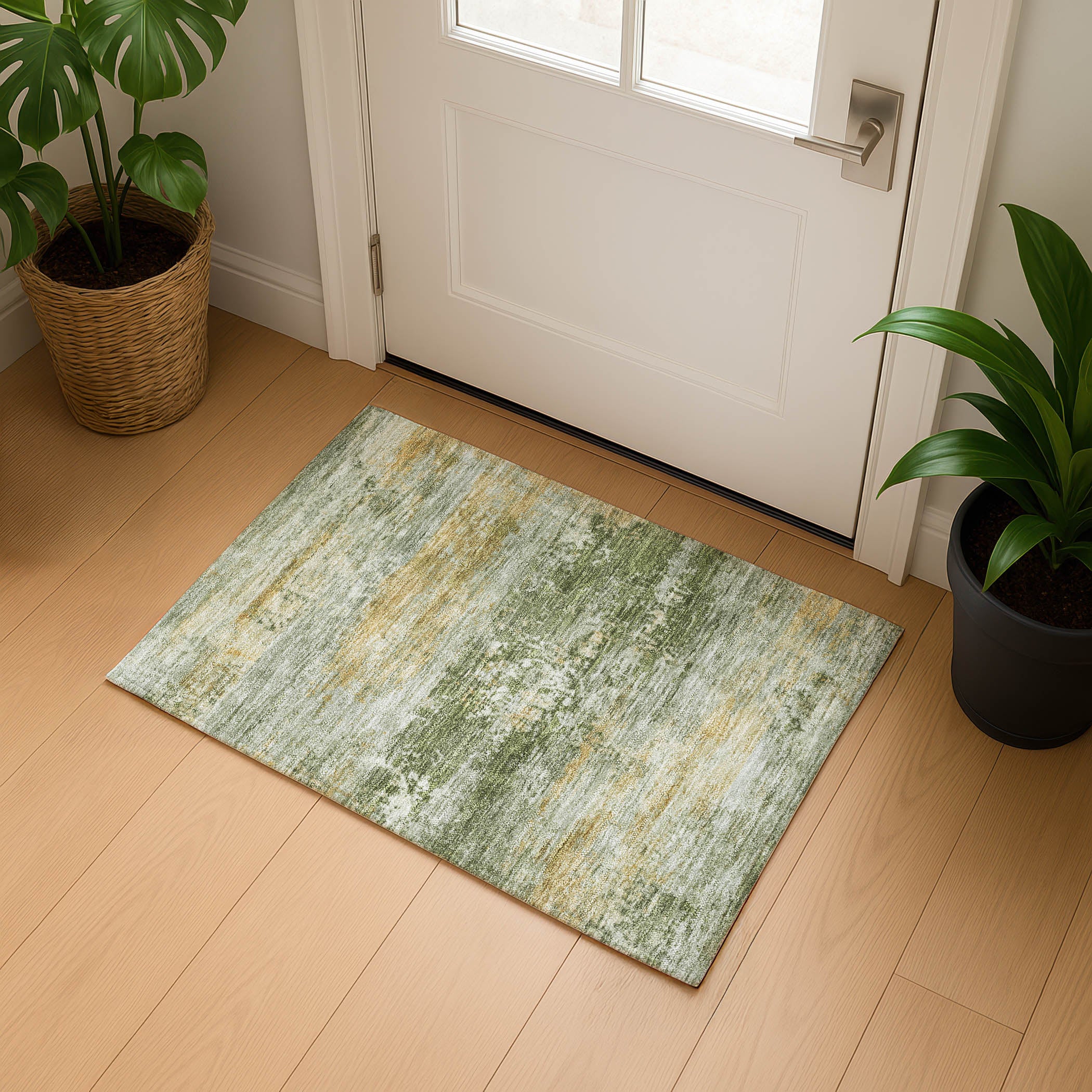 Florence Machine Washable Transitional Aloe Green Rug 1'8" x 2'6" #shape_Rectangle