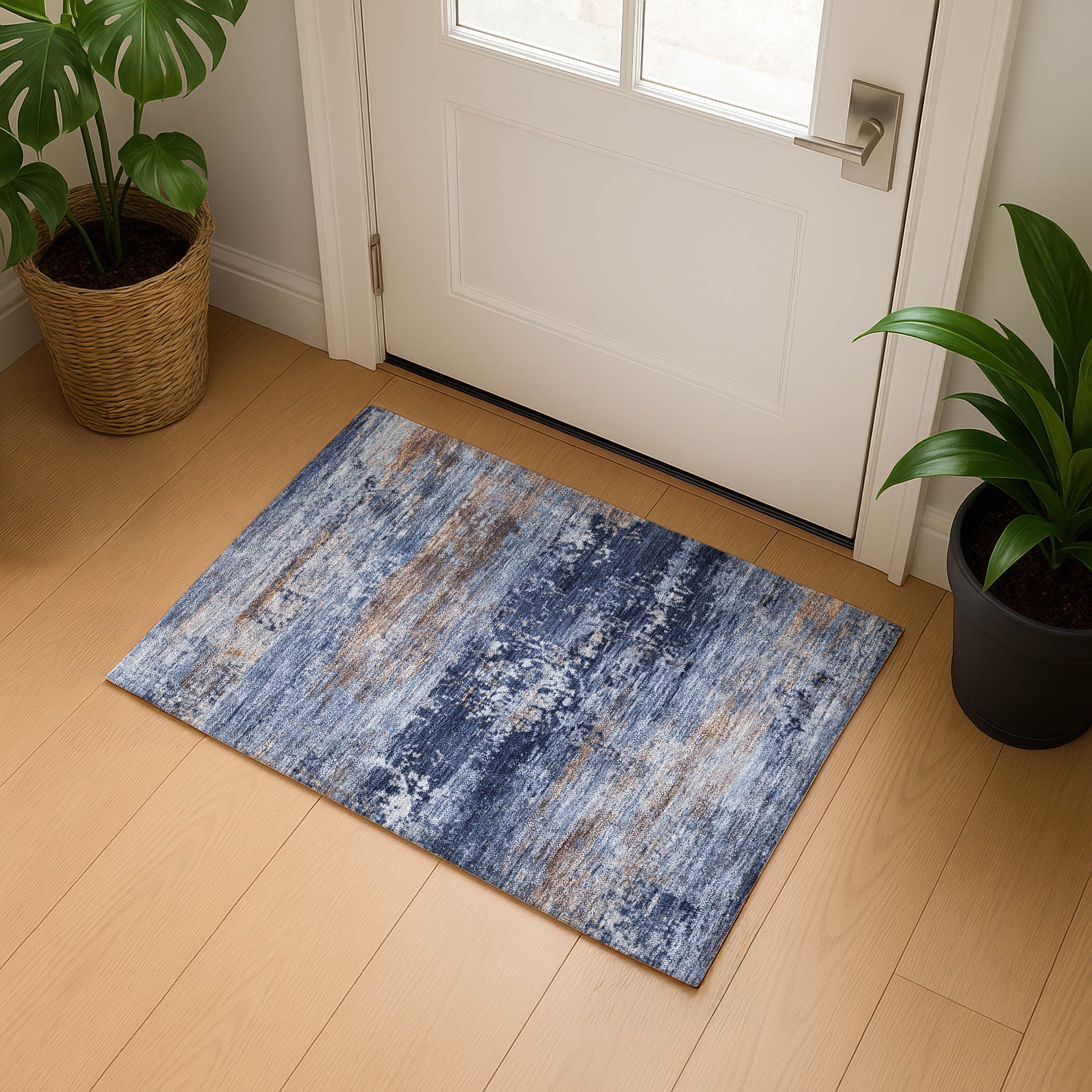 Florence Machine Washable Transitional Blue Rug 1'8" x 2'6" #shape_Rectangle