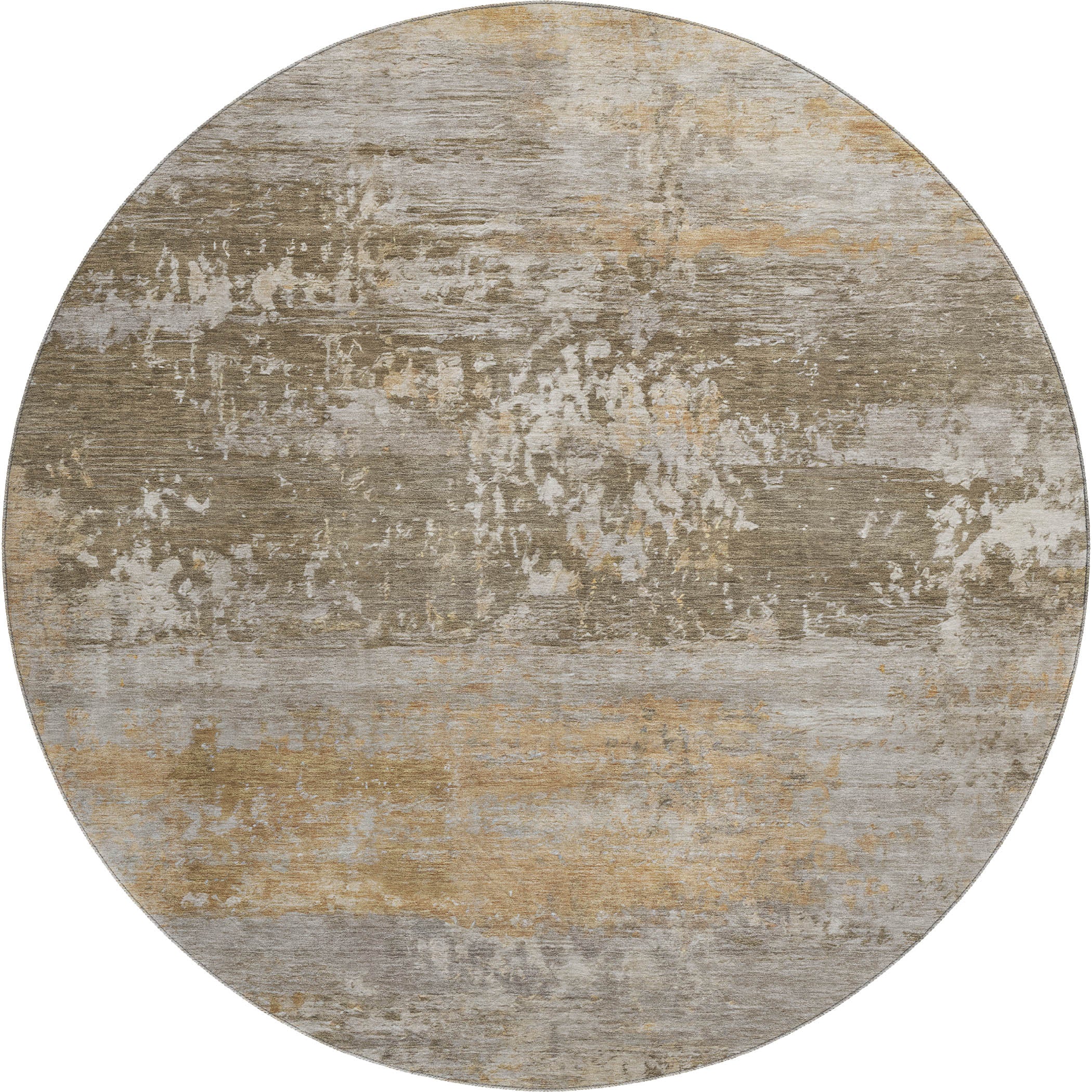 Florence Machine Washable Transitional Brown Rug 8' x 8' #shape_Round