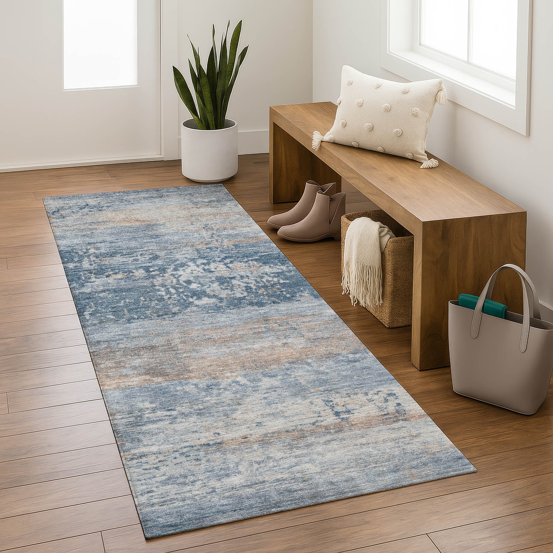 Florence Machine Washable Transitional Denim Blue Rug 2'3" x 7'6" #shape_Runner