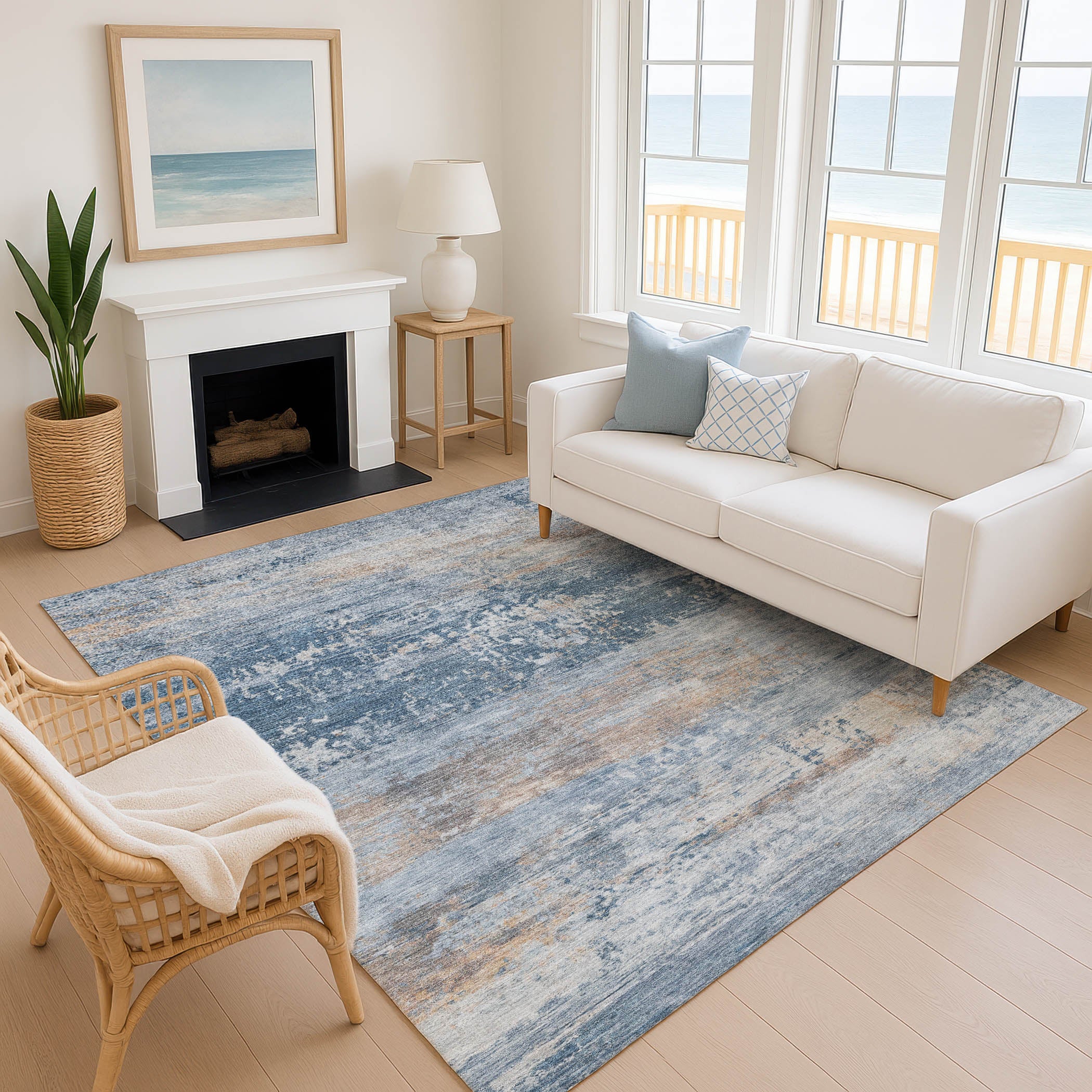 Florence Machine Washable Transitional Denim Blue Rug 2'6" x 3'10" #shape_Rectangle
