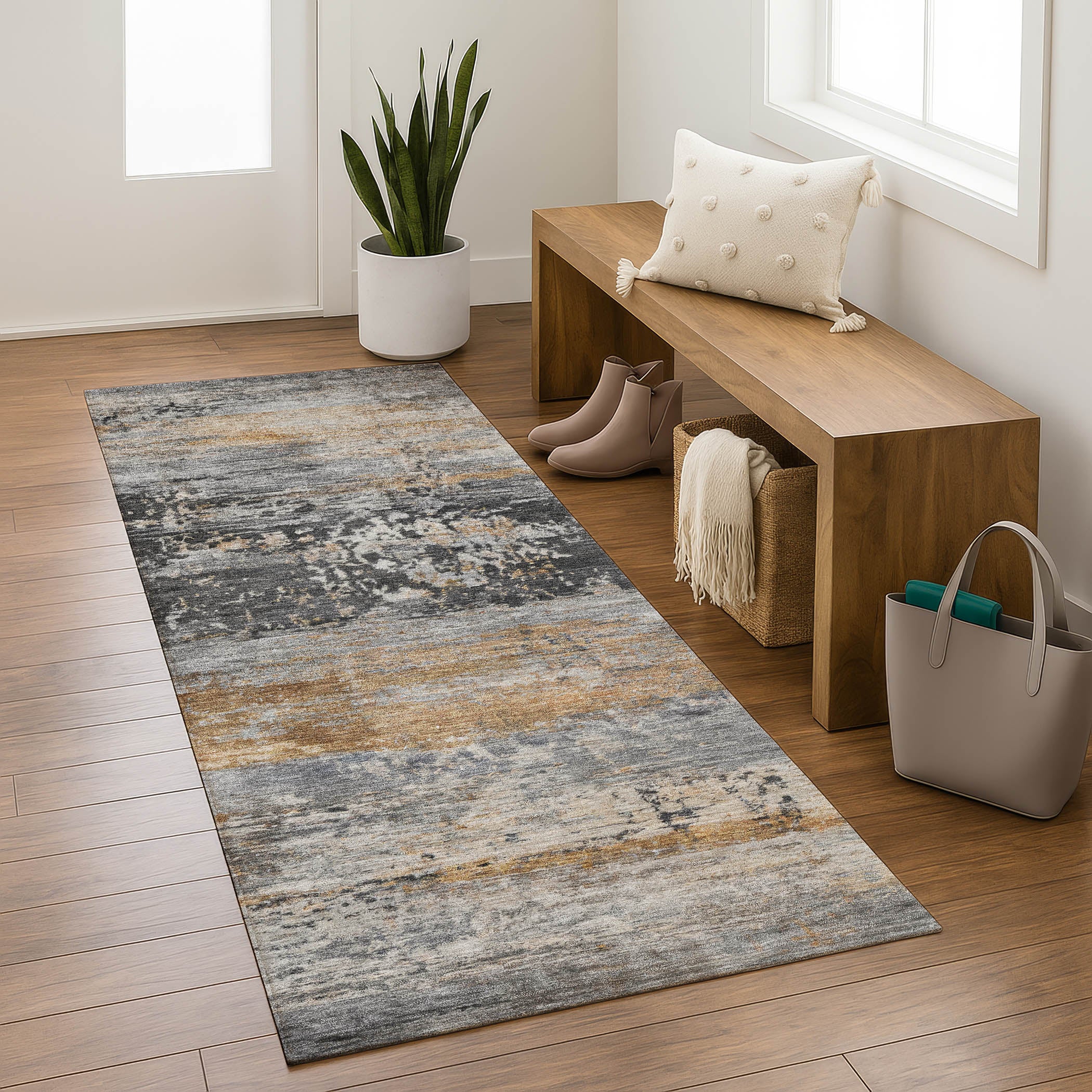 Florence Machine Washable Transitional Gray Rug 2'3" x 7'6" #shape_Runner
