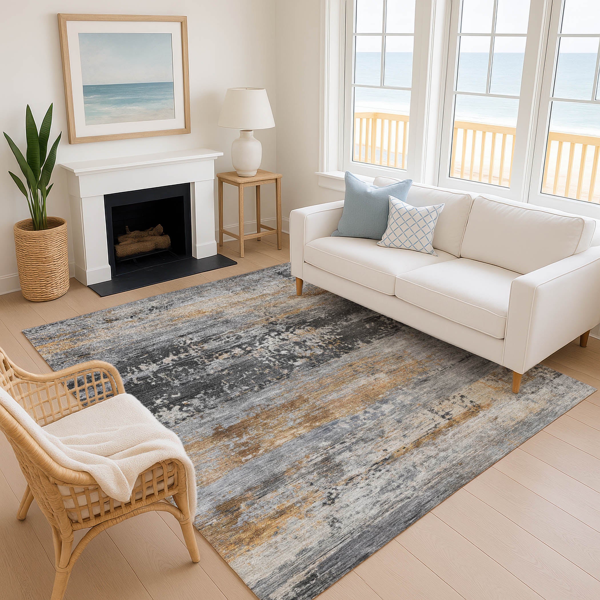 Florence Machine Washable Transitional Gray Rug 2'6" x 3'10" #shape_Rectangle