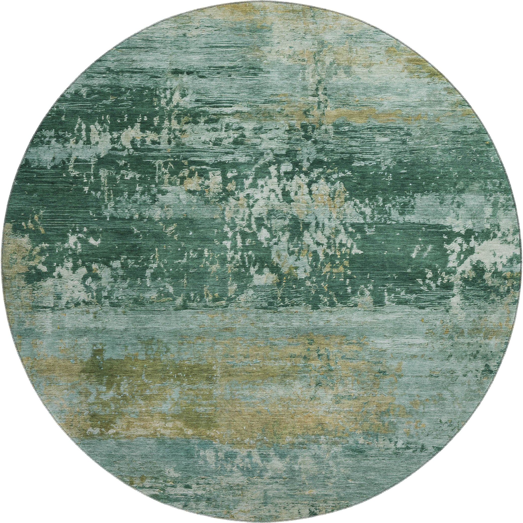 Florence Machine Washable Transitional Green Rug 8' x 8' #shape_Round
