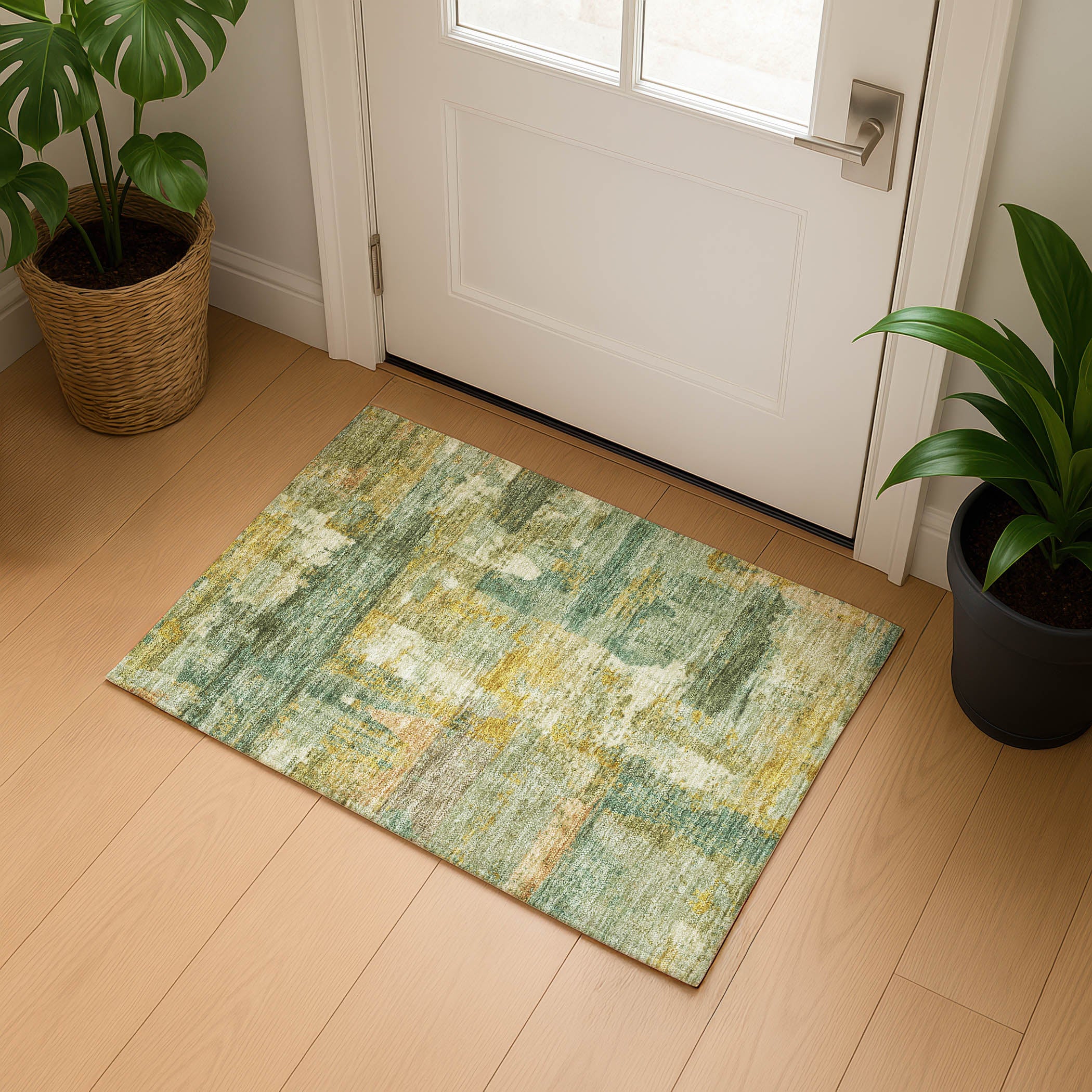 Lucerne Machine Washable Transitional Green Rug 1'8" x 2'6" #shape_Rectangle