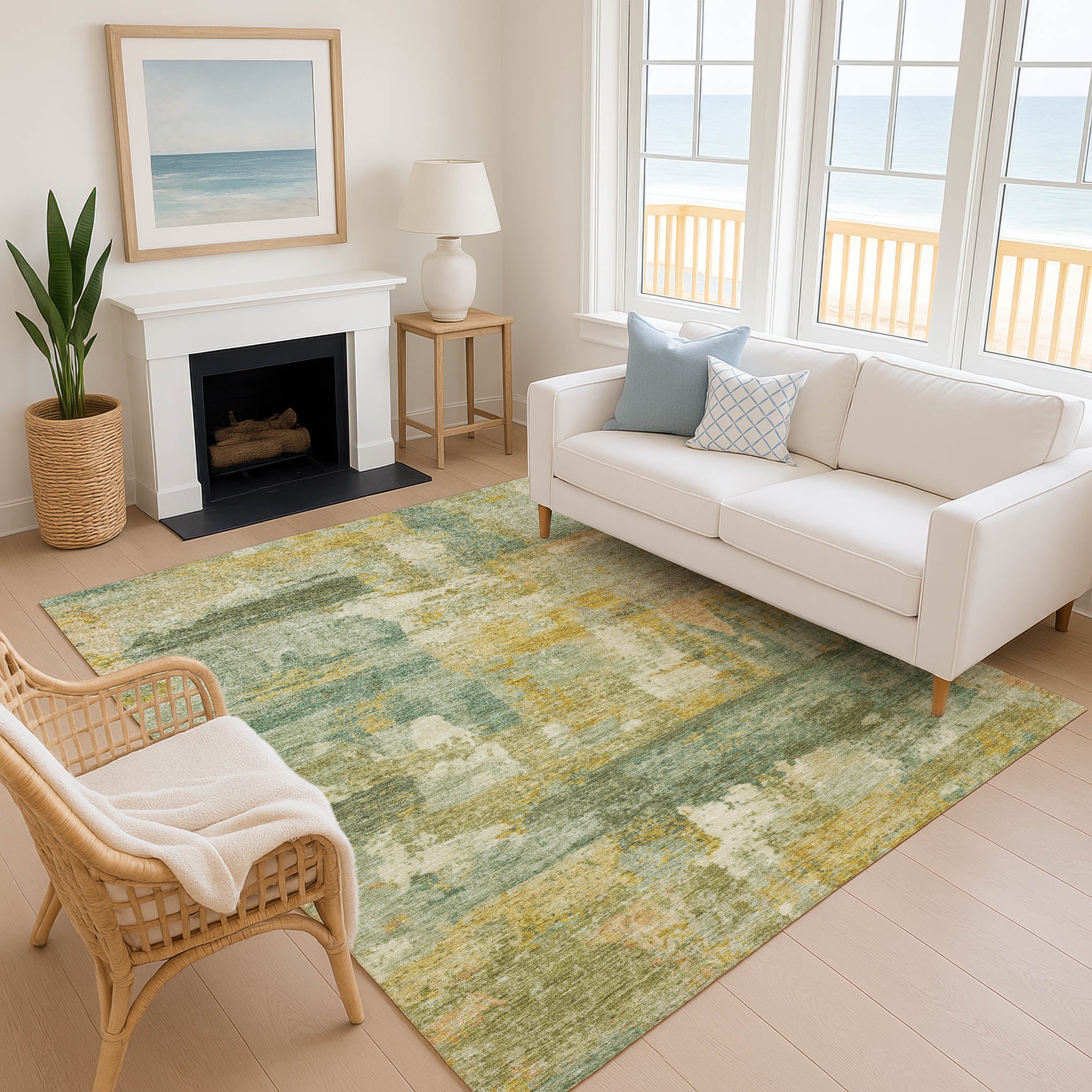 Lucerne Machine Washable Transitional Green Rug 2'6" x 3'10" #shape_Rectangle