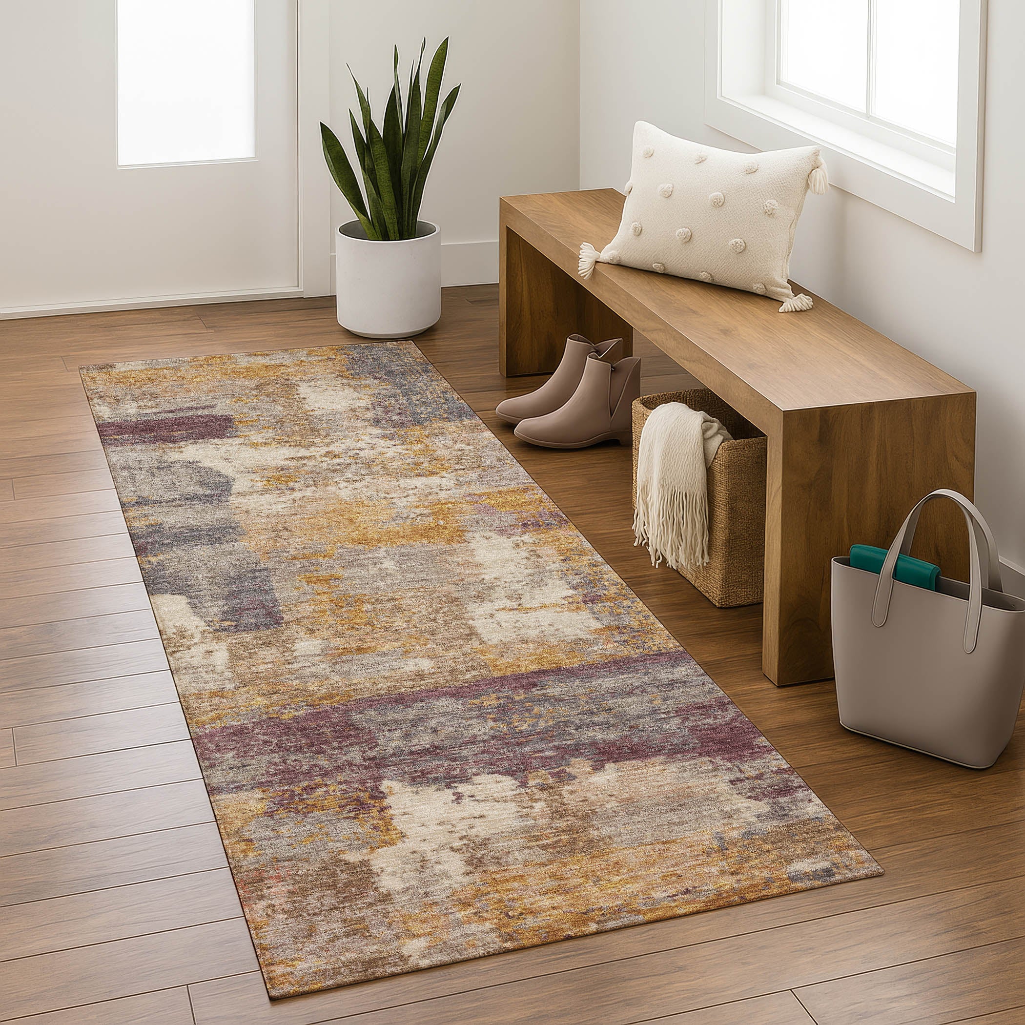 Lucerne Machine Washable Transitional Rust Orange Rug 2'3" x 7'6" #shape_Runner