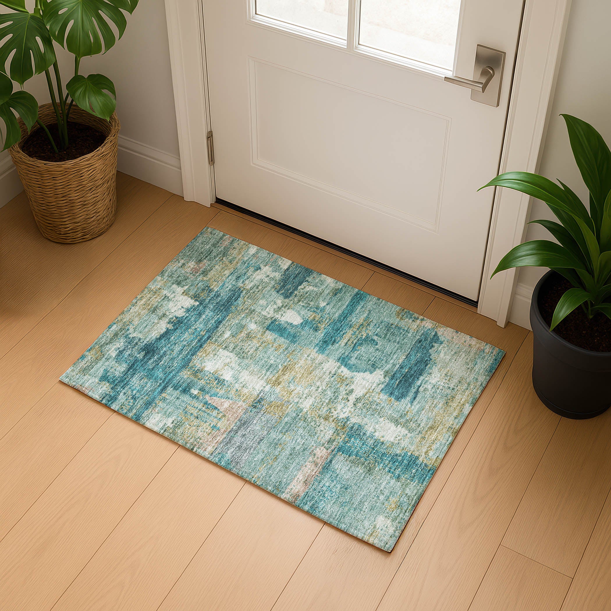 Lucerne Machine Washable Transitional Teal Rug 1'8" x 2'6" #shape_Rectangle