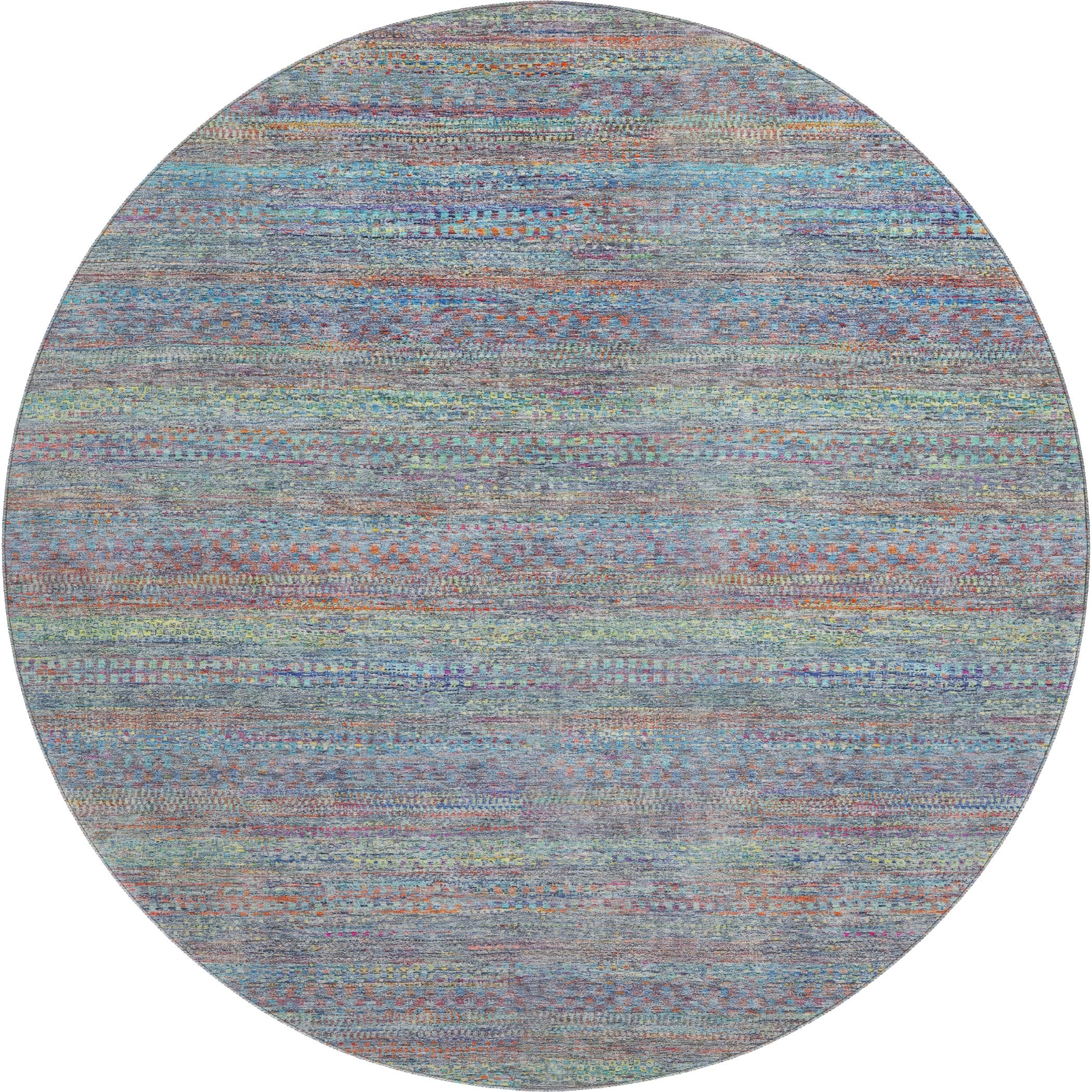 Santorini Machine Washable Transitional Blue Rug 8' x 8' #shape_Round