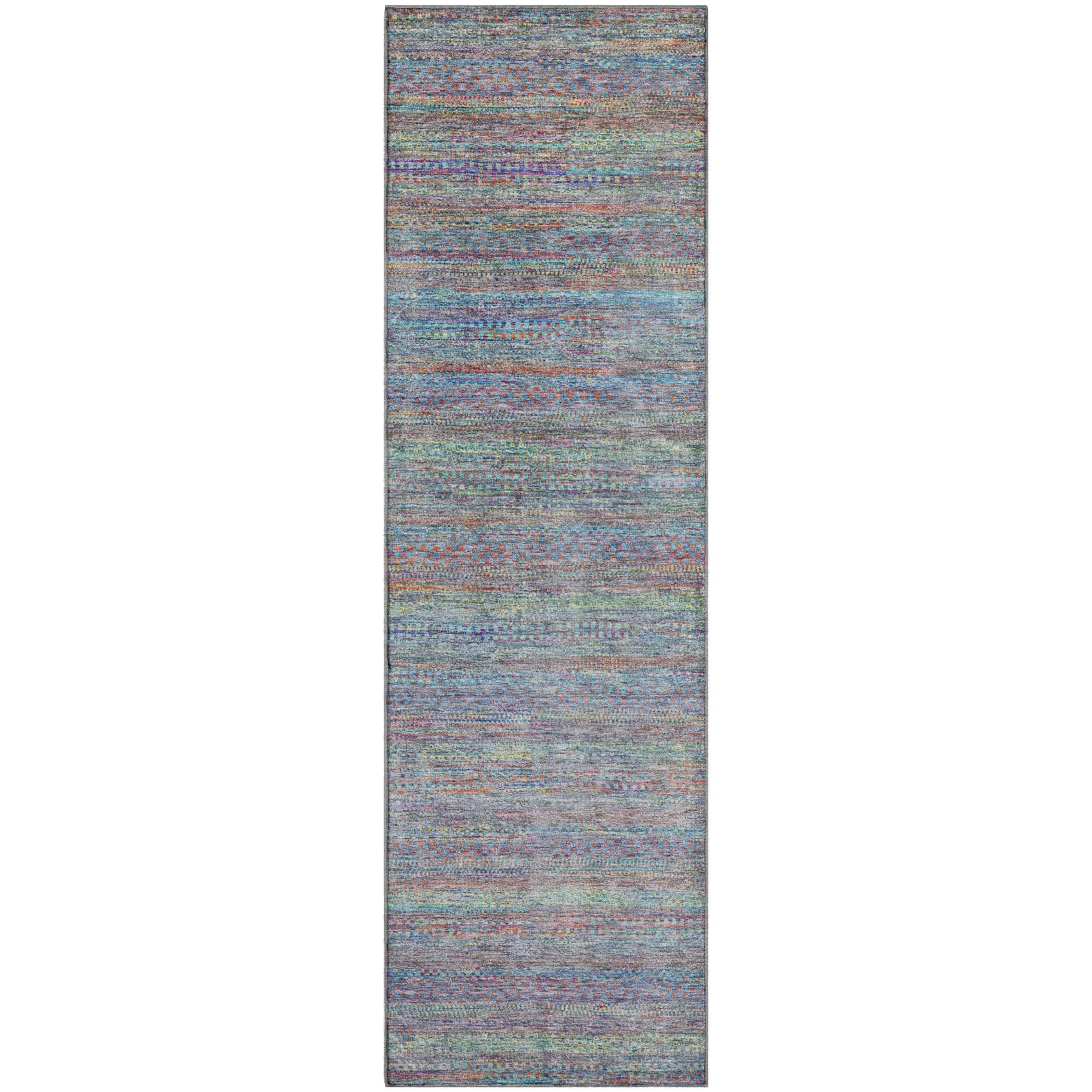 Santorini Machine Washable Transitional Blue Rug 2'3" x 7'6" #shape_Runner